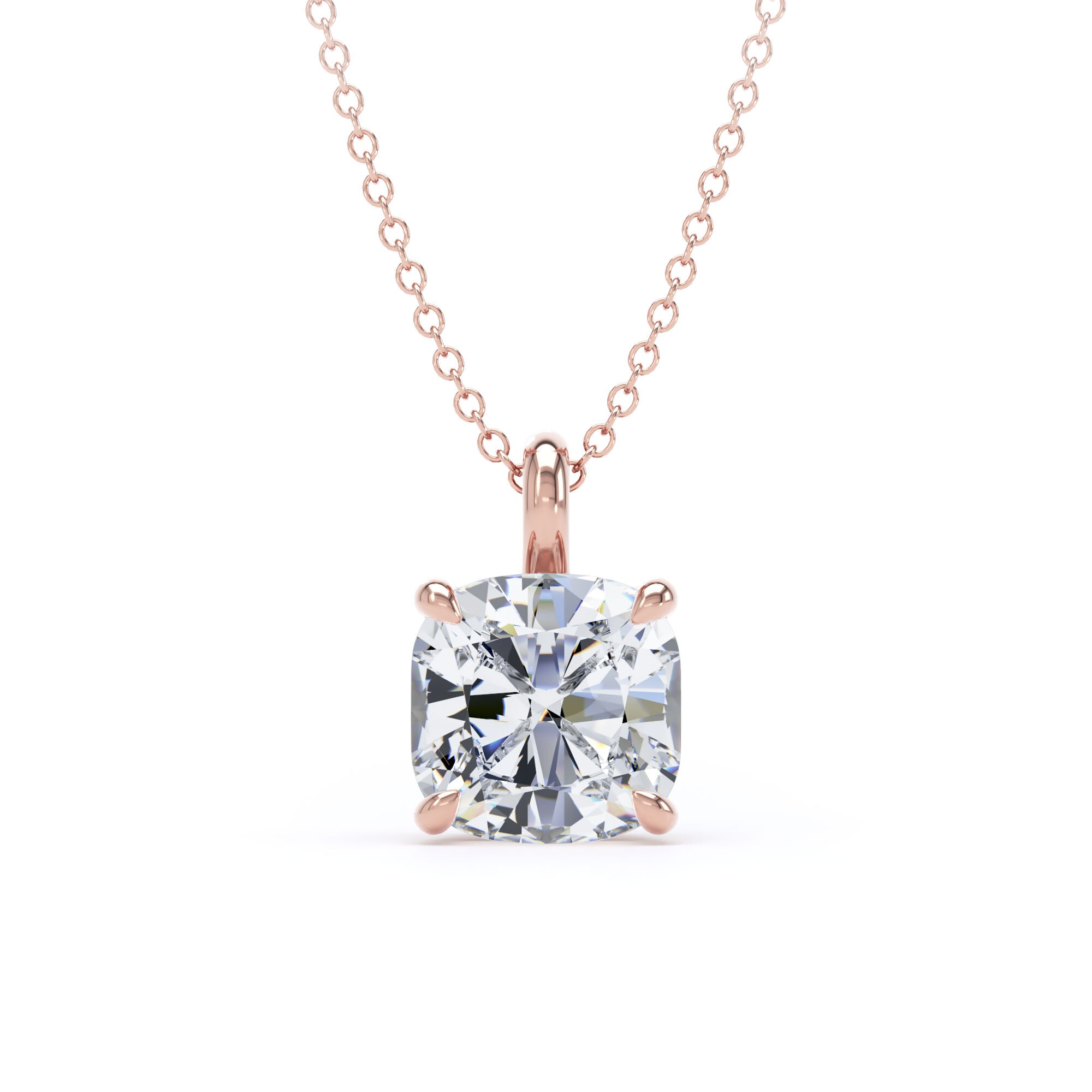 9ct Rose Gold 2.50cttw Cushion Cut Lab Grown Diamond Pendant