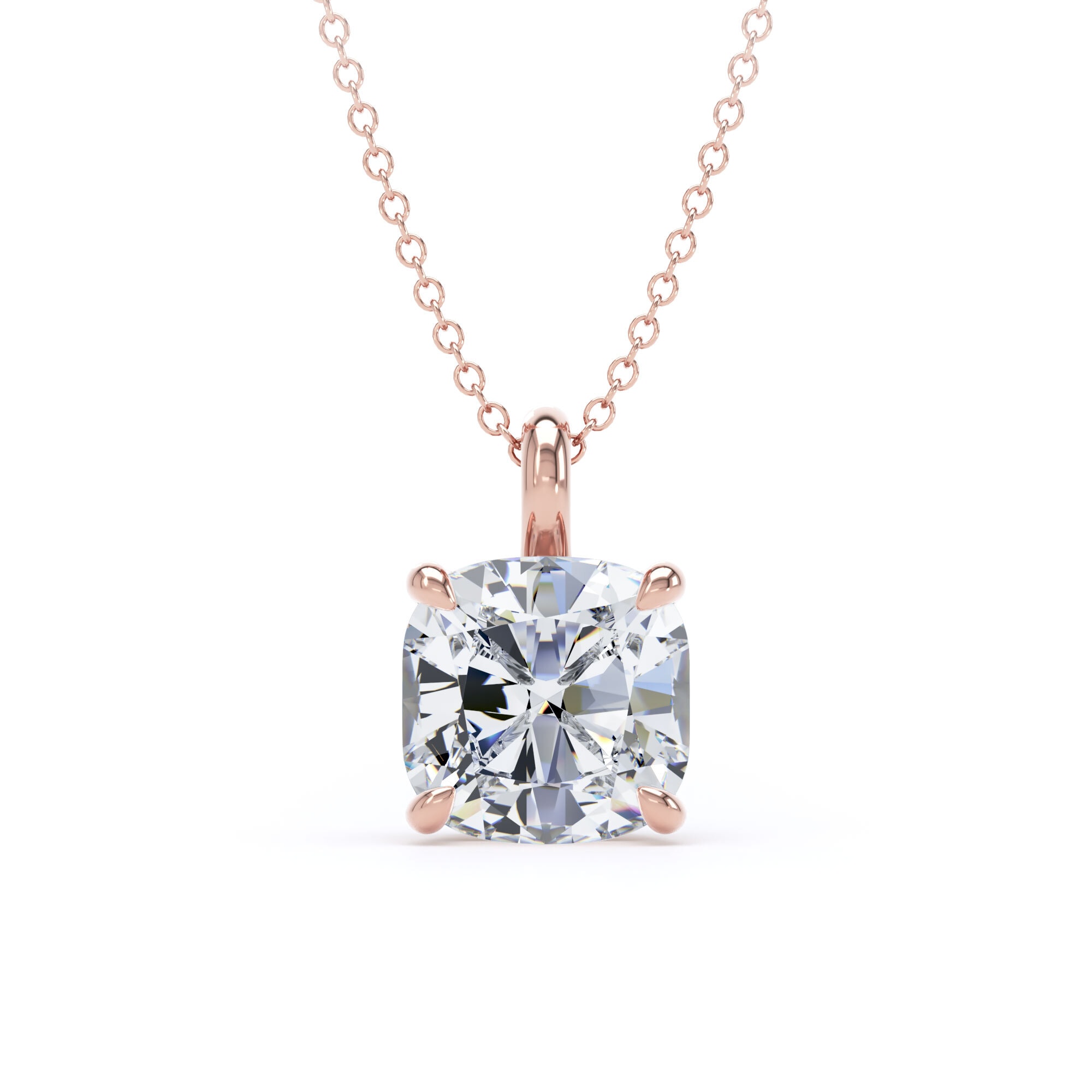 9ct Rose Gold 3.00cttw Cushion Cut Lab Grown Diamond Pendant