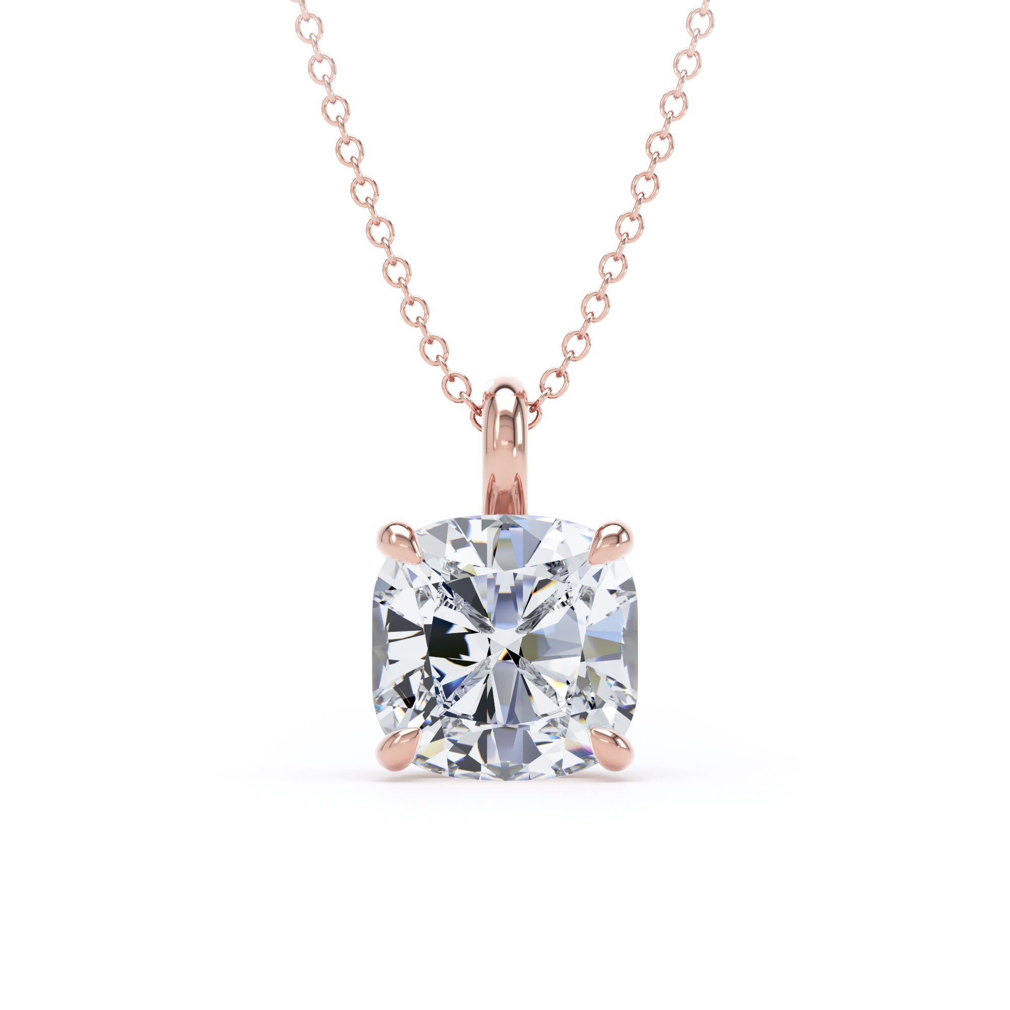 9ct Rose Gold 4.00cttw Cushion Cut Lab Grown Diamond Pendant