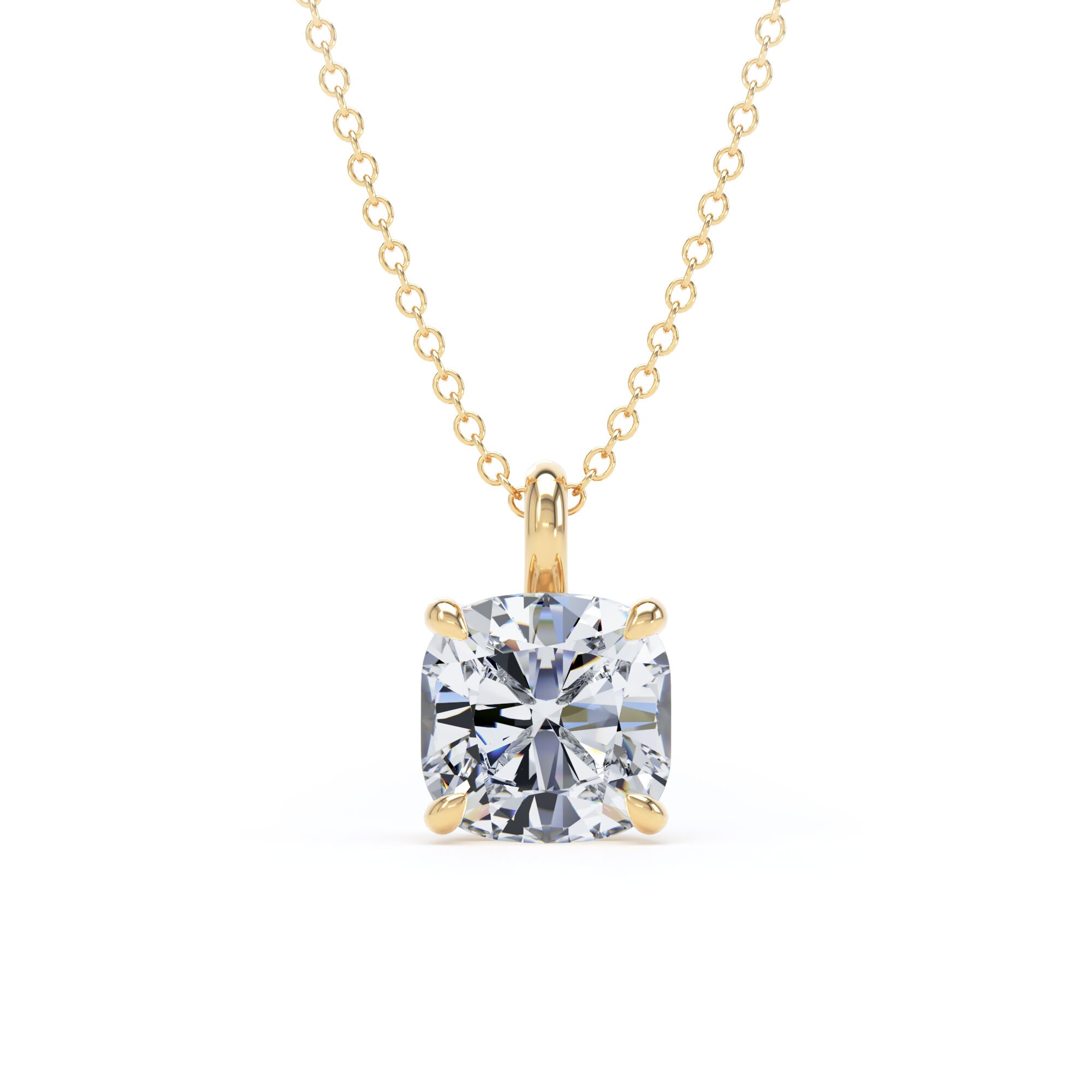 18ct Yellow Gold 2.00cttw Cushion Cut Lab Grown Diamond Pendant