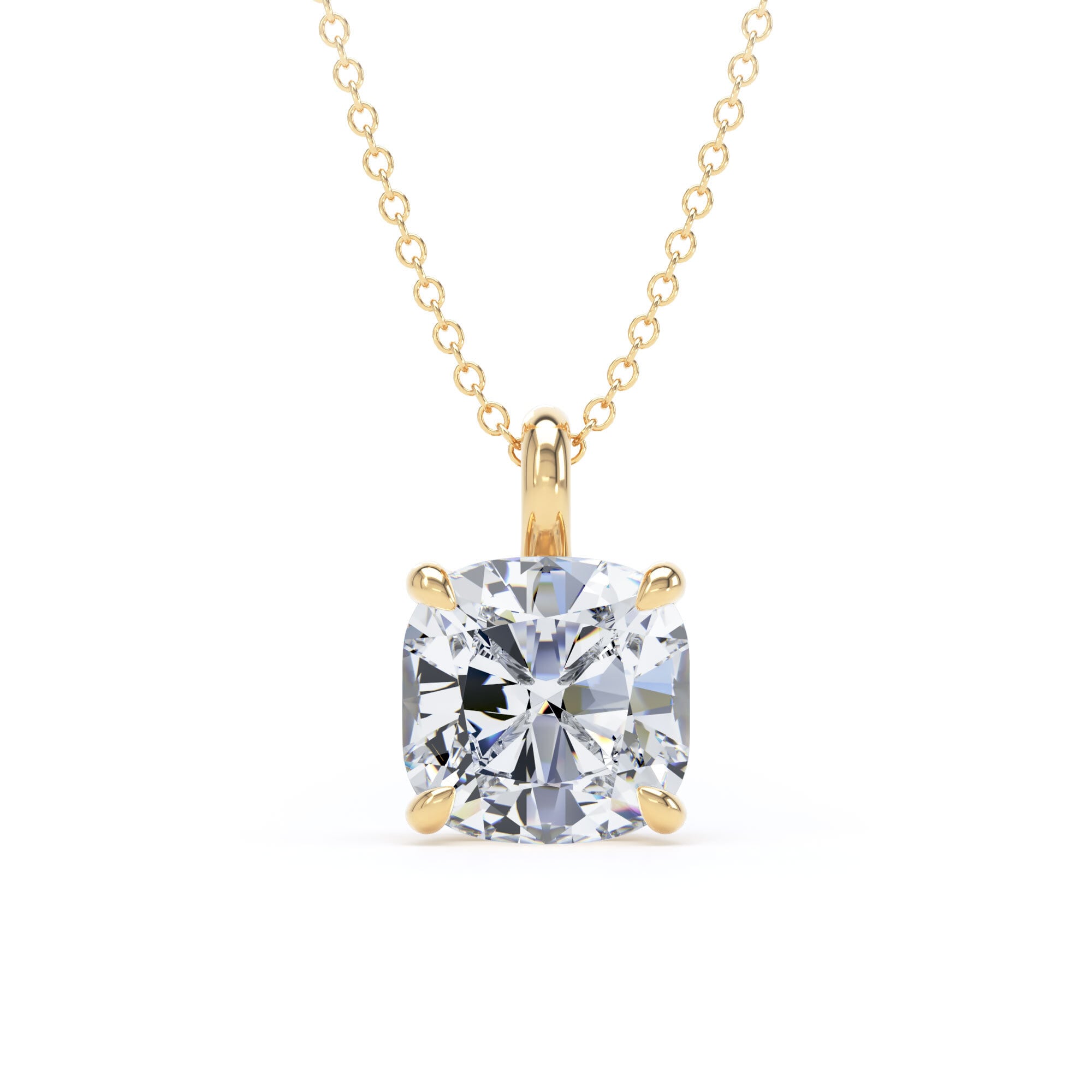 18ct Yellow Gold 3.00cttw Cushion Cut Lab Grown Diamond Pendant