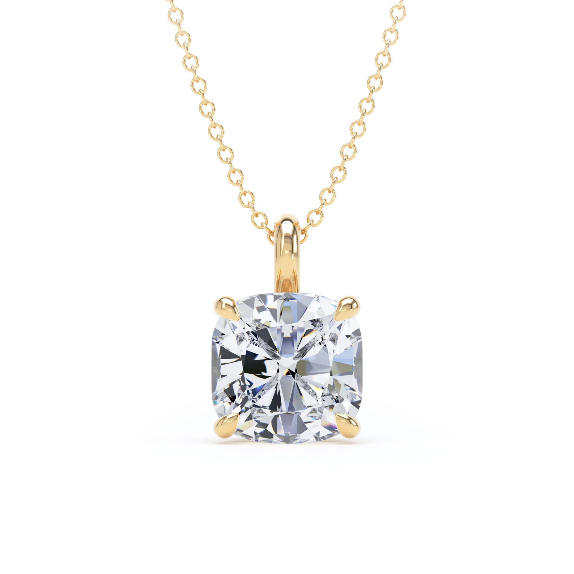 18ct Yellow Gold 4.00cttw Cushion Cut Lab Grown Diamond Pendant