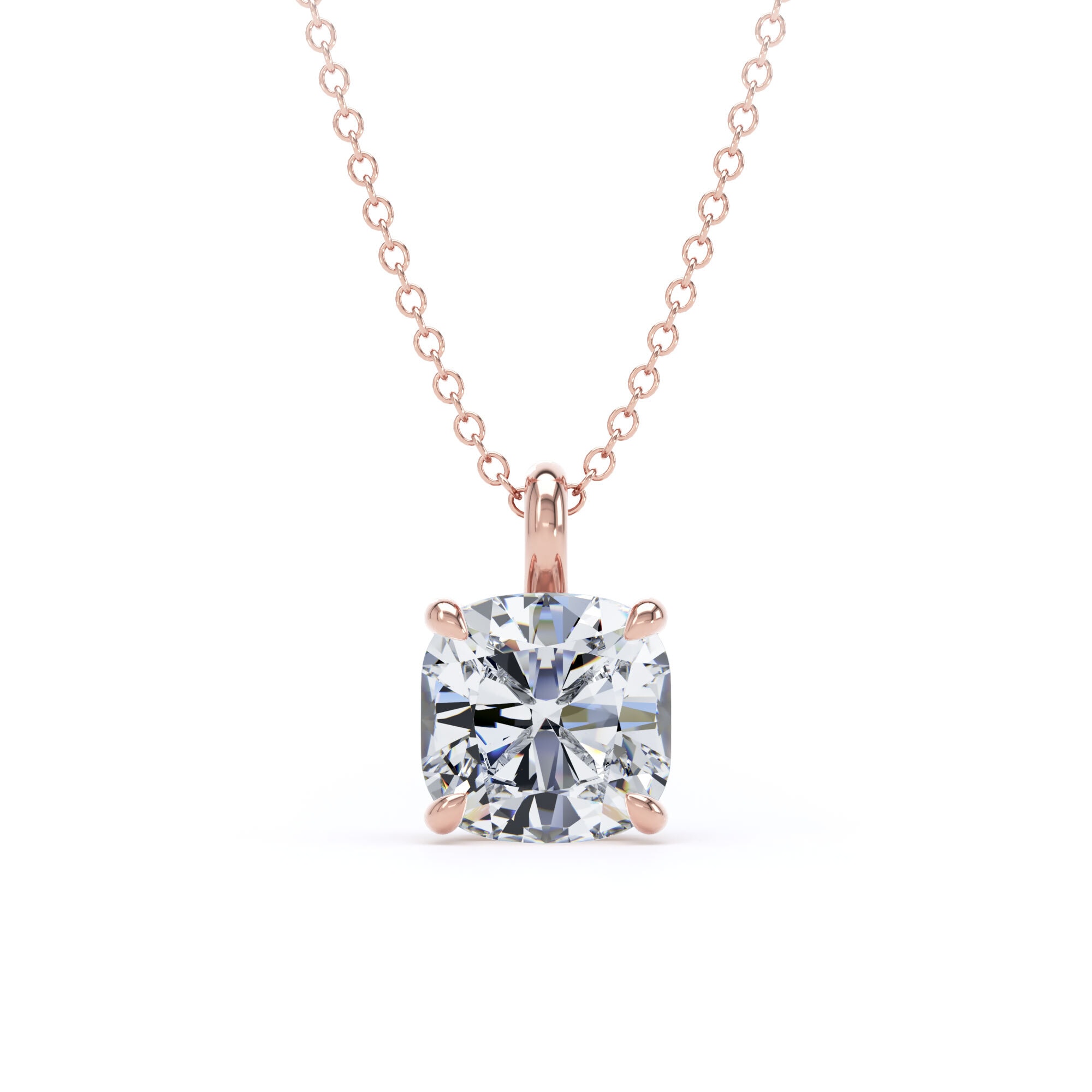 18ct Rose Gold 2.00cttw Cushion Cut Lab Grown Diamond Pendant
