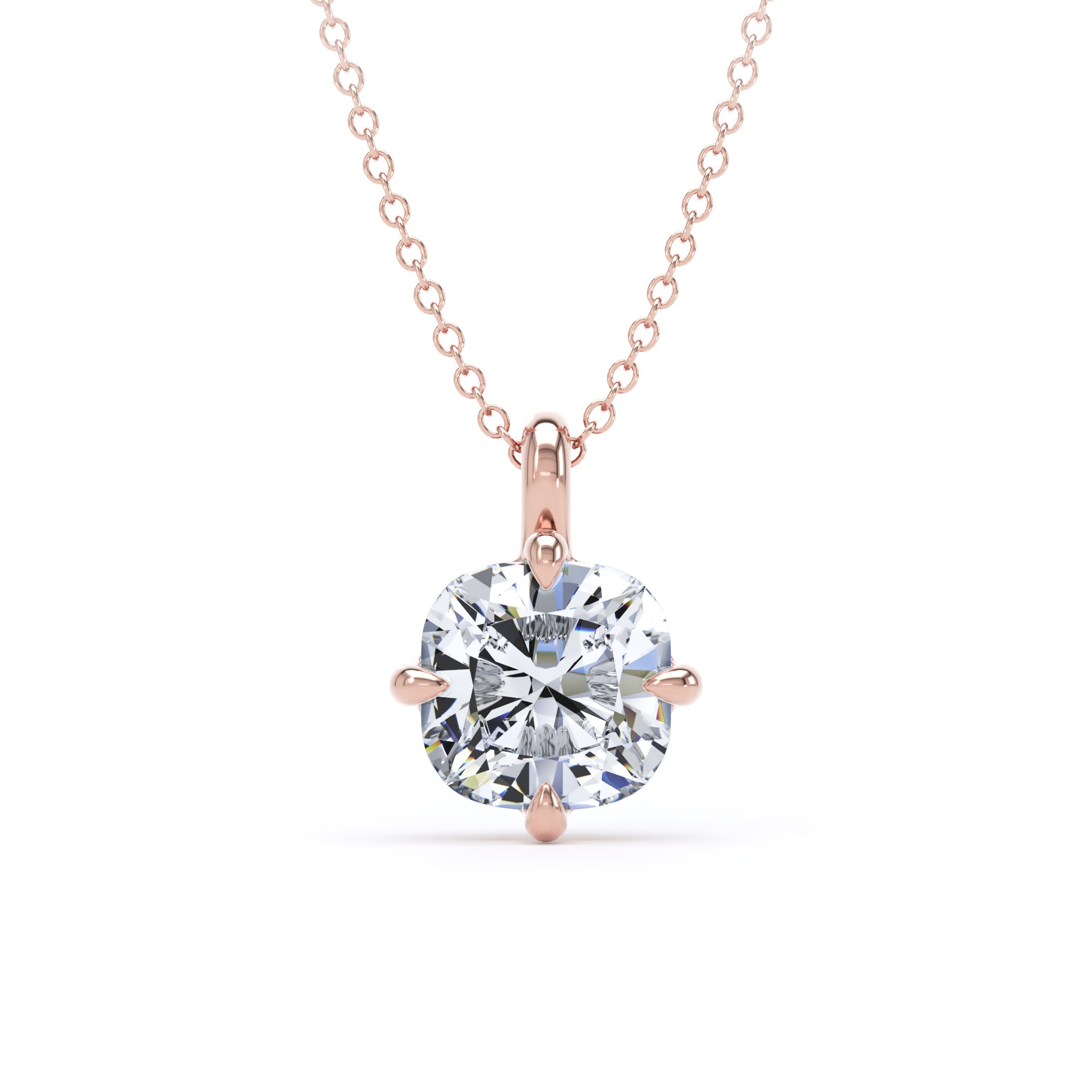9ct Rose Gold Compass Set 2.00cttw Cushion Cut Lab Grown Diamond Pendant