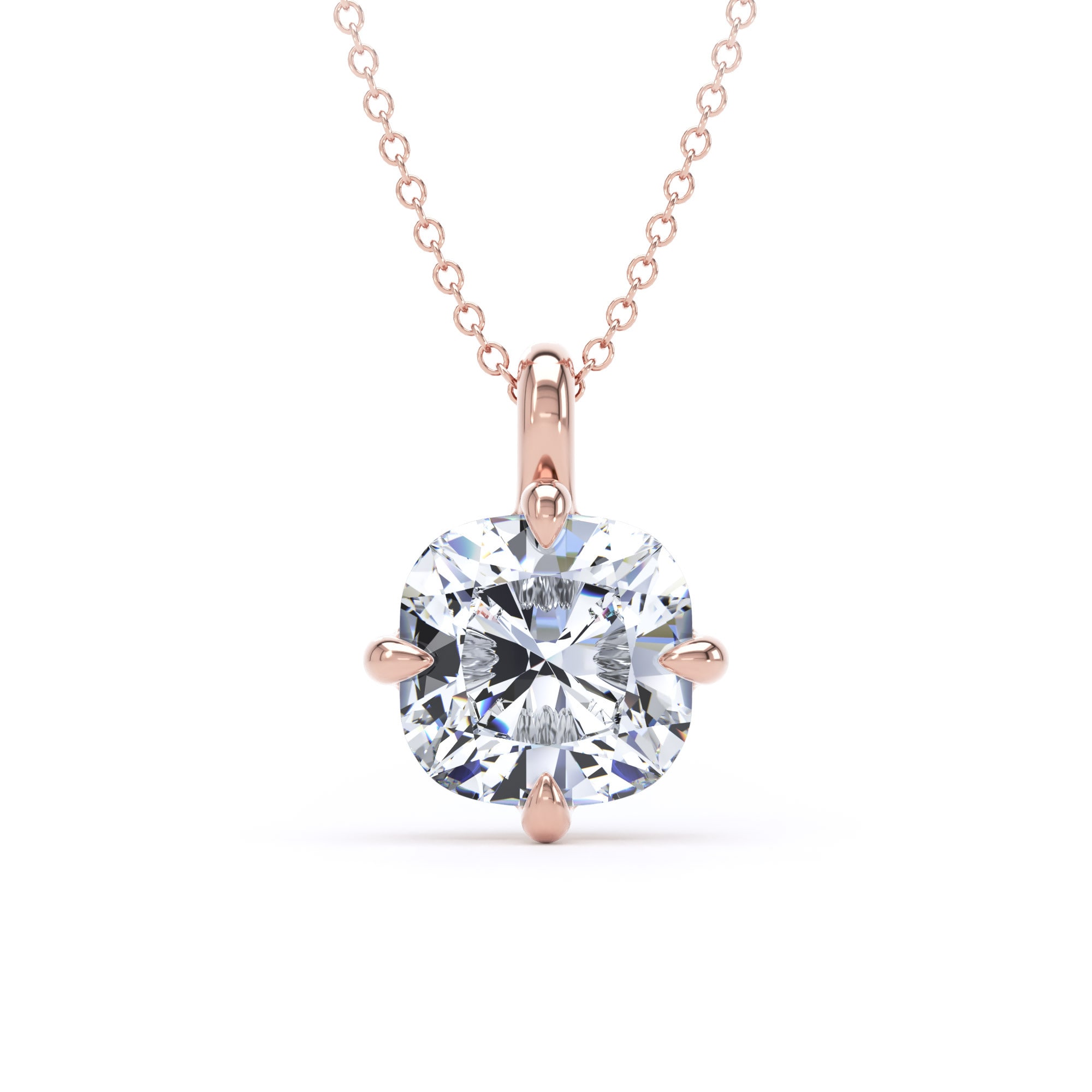 9ct Rose Gold Compass Set 3.00cttw Cushion Cut Lab Grown Diamond Pendant
