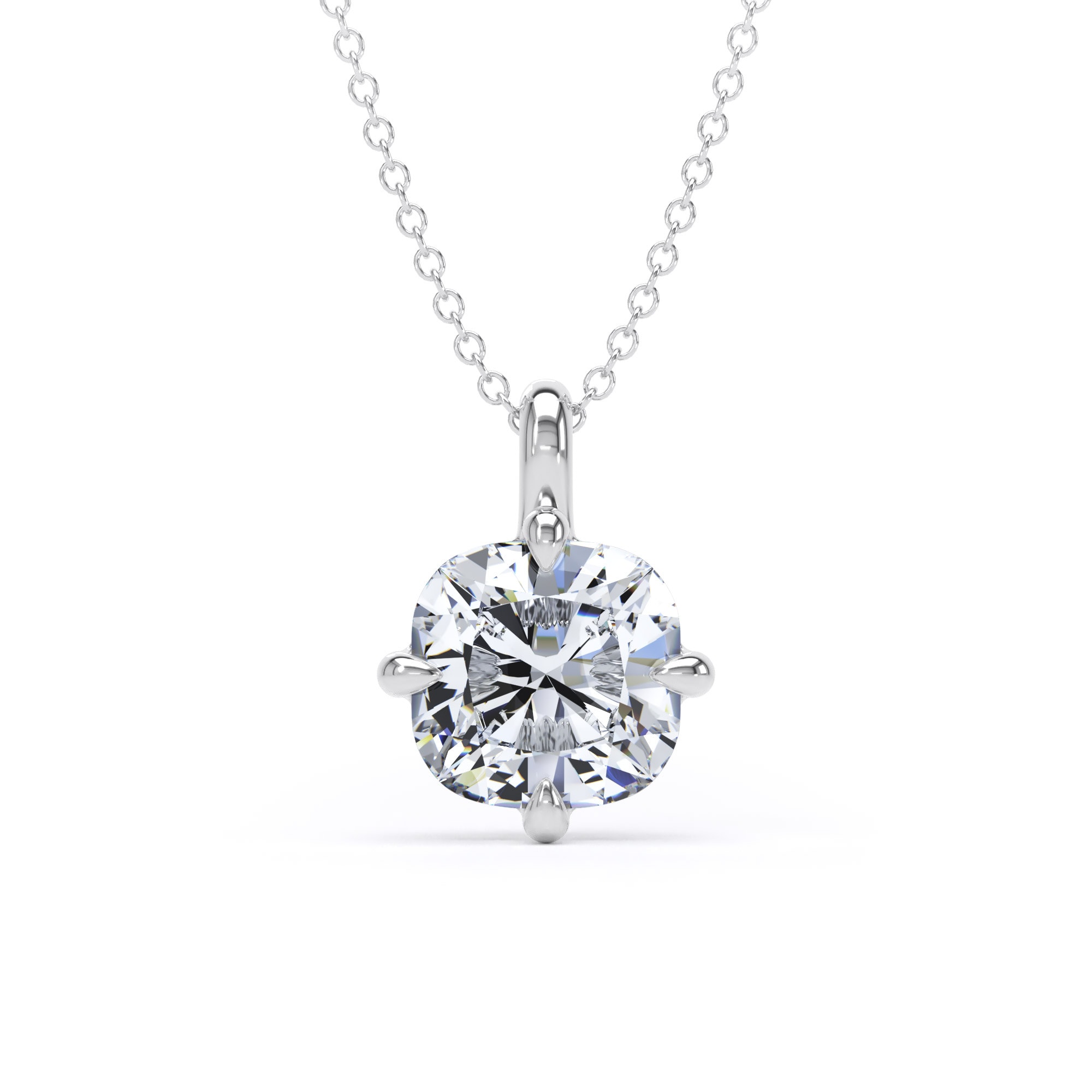 18ct White Gold Compass Set 2.50cttw Cushion Cut Lab Grown Diamond Pendant