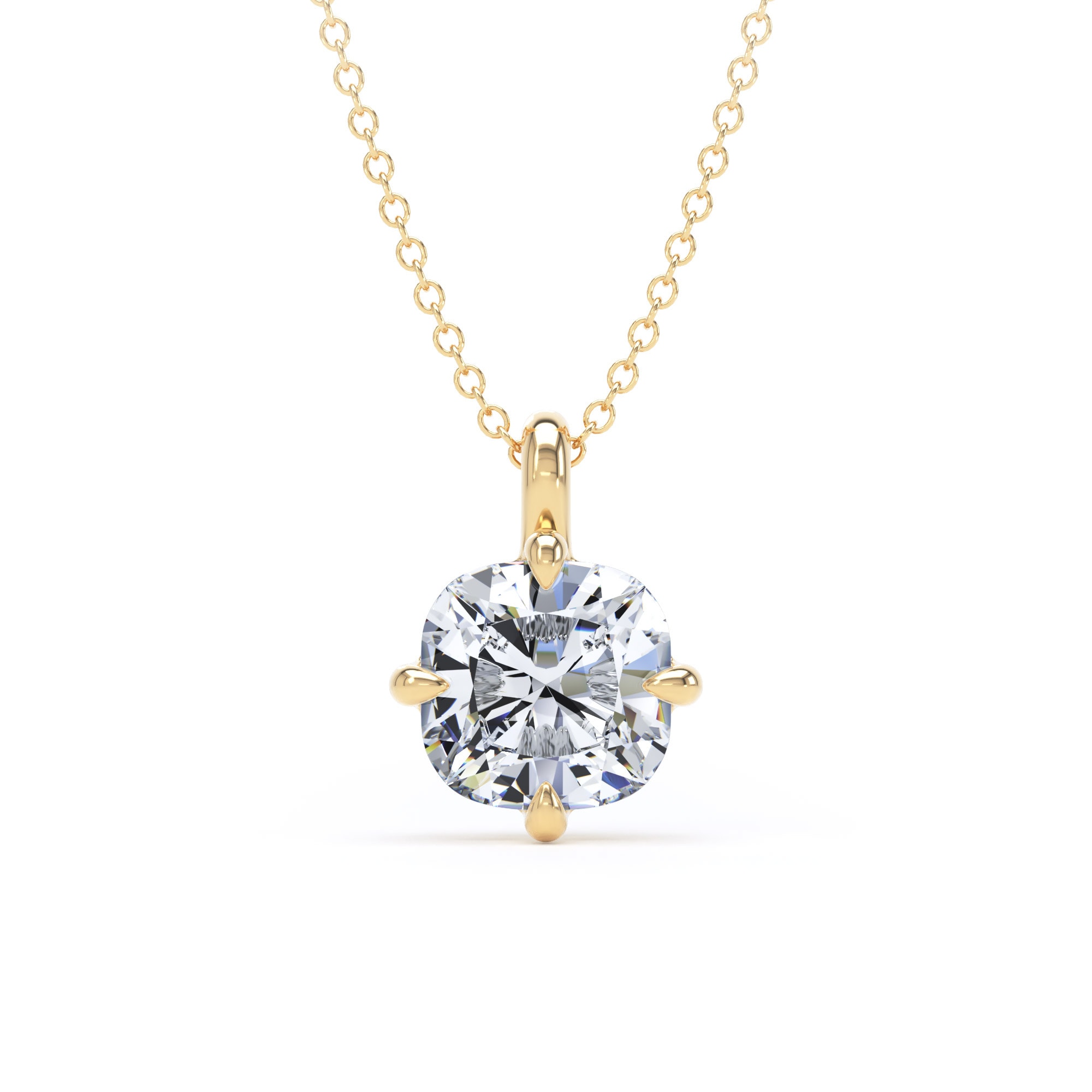18ct Yellow Gold Compass Set 2.00cttw Cushion Cut Lab Grown Diamond Pendant
