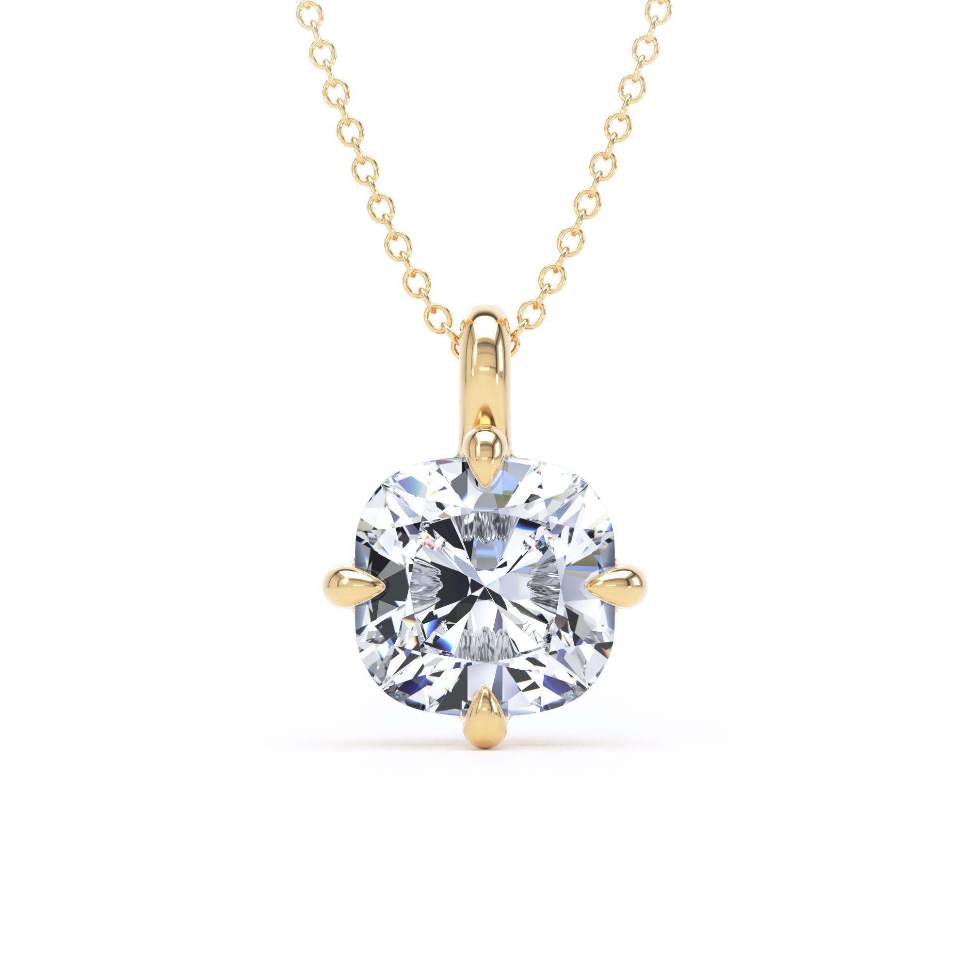 18ct Yellow Gold Compass Set 3.00cttw Cushion Cut Lab Grown Diamond Pendant