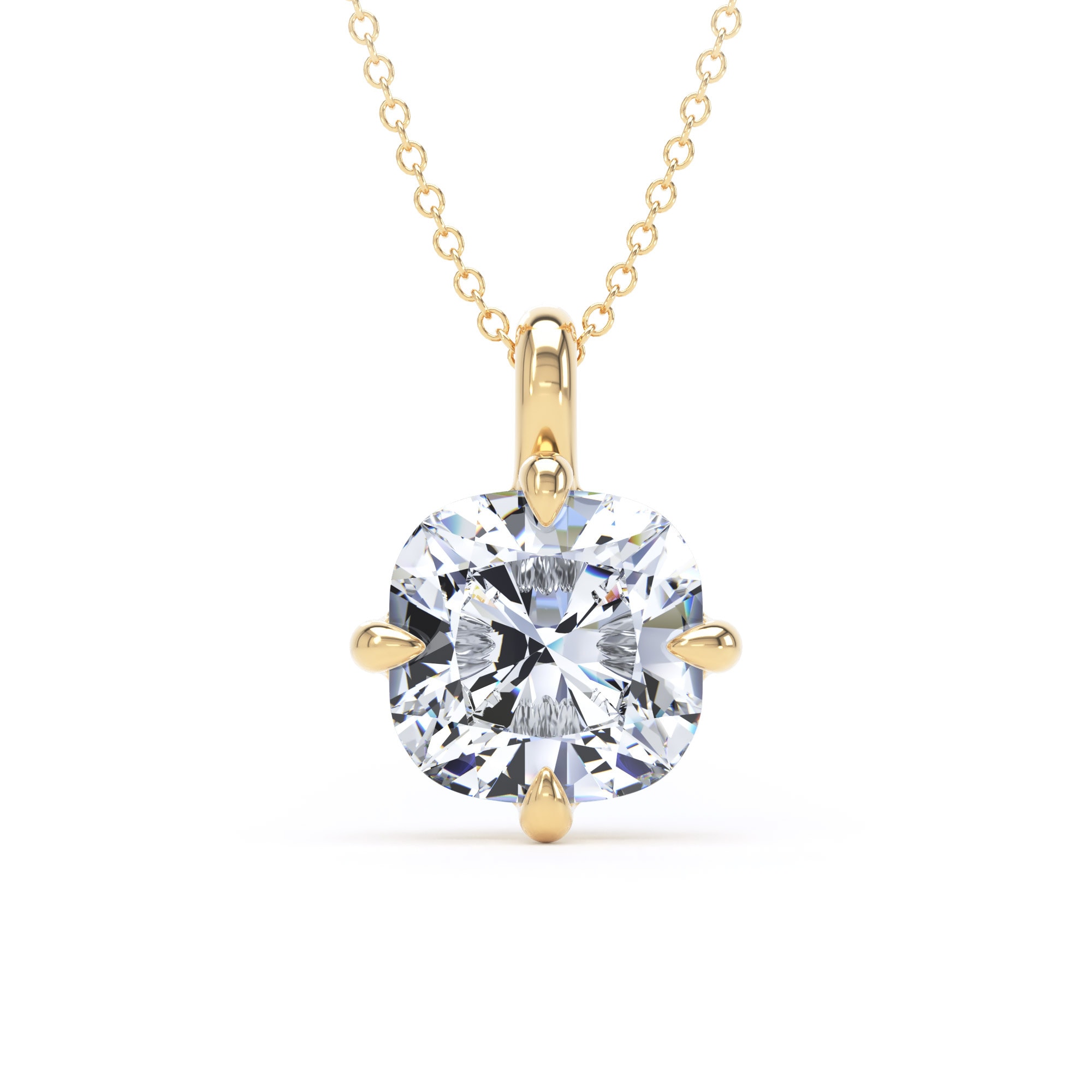 18ct Yellow Gold Compass Set 4.00cttw Cushion Cut Lab Grown Diamond Pendant