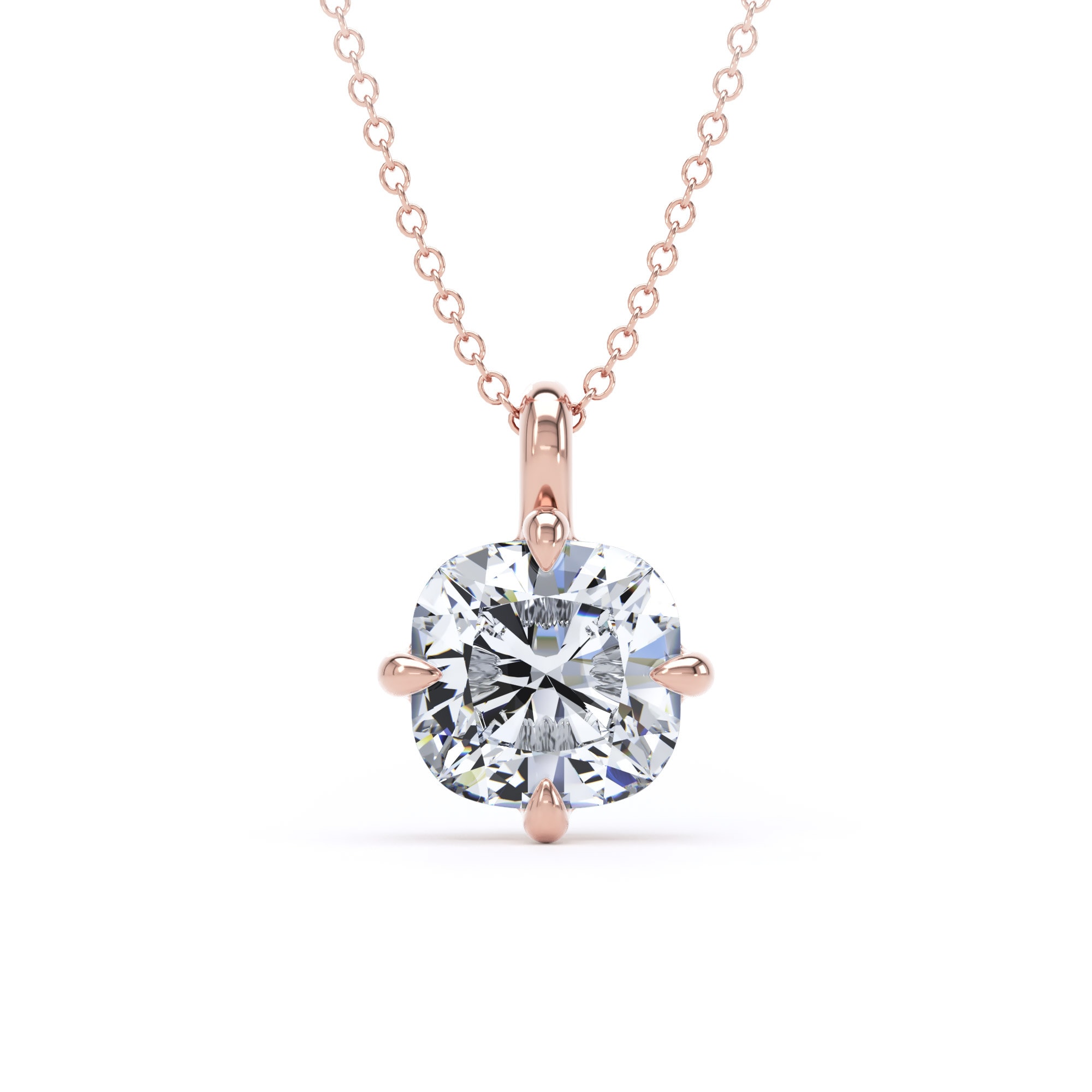 18ct Rose Gold Compass Set 2.50cttw Cushion Cut Lab Grown Diamond Pendant