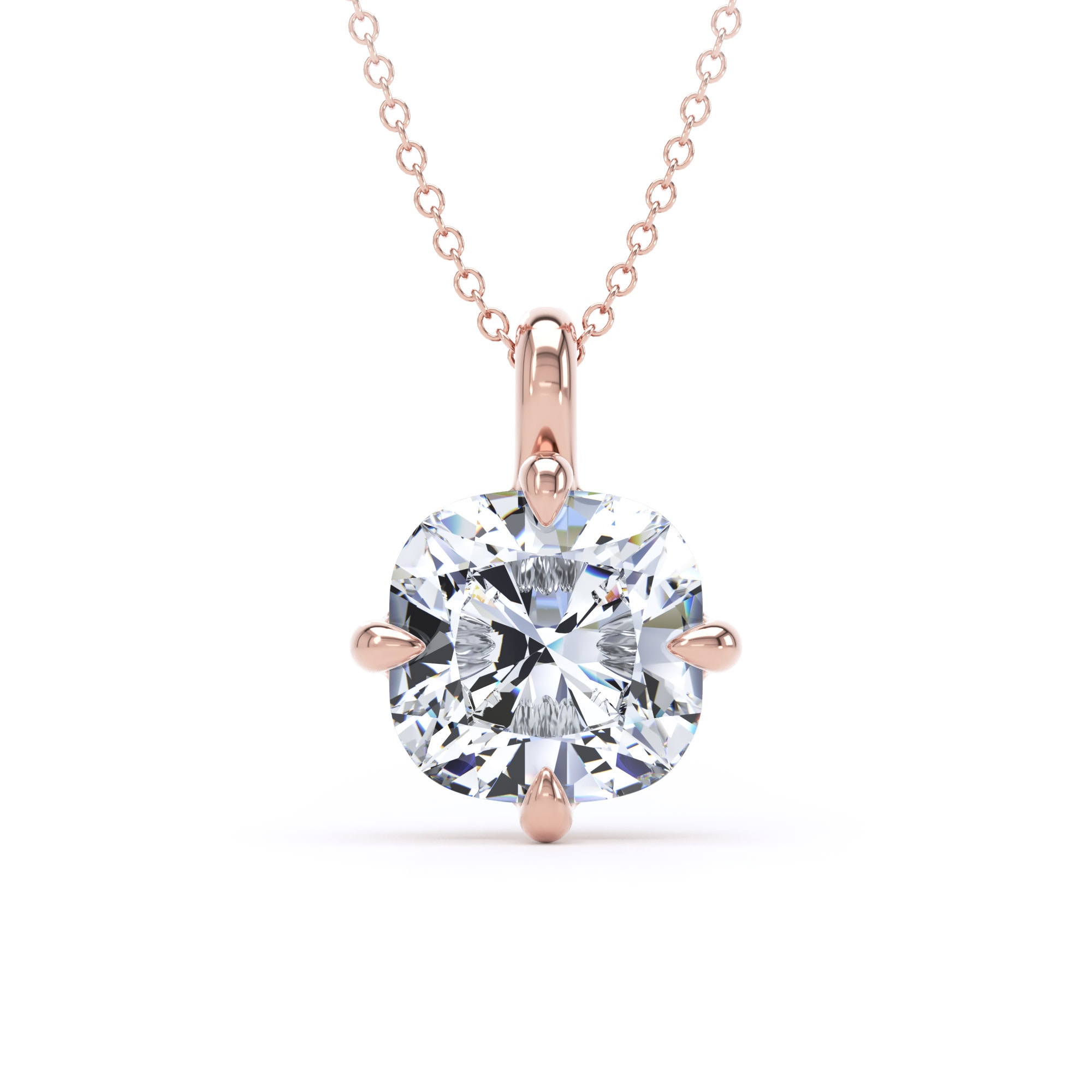 18ct Rose Gold Compass Set 4.00cttw Cushion Cut Lab Grown Diamond Pendant