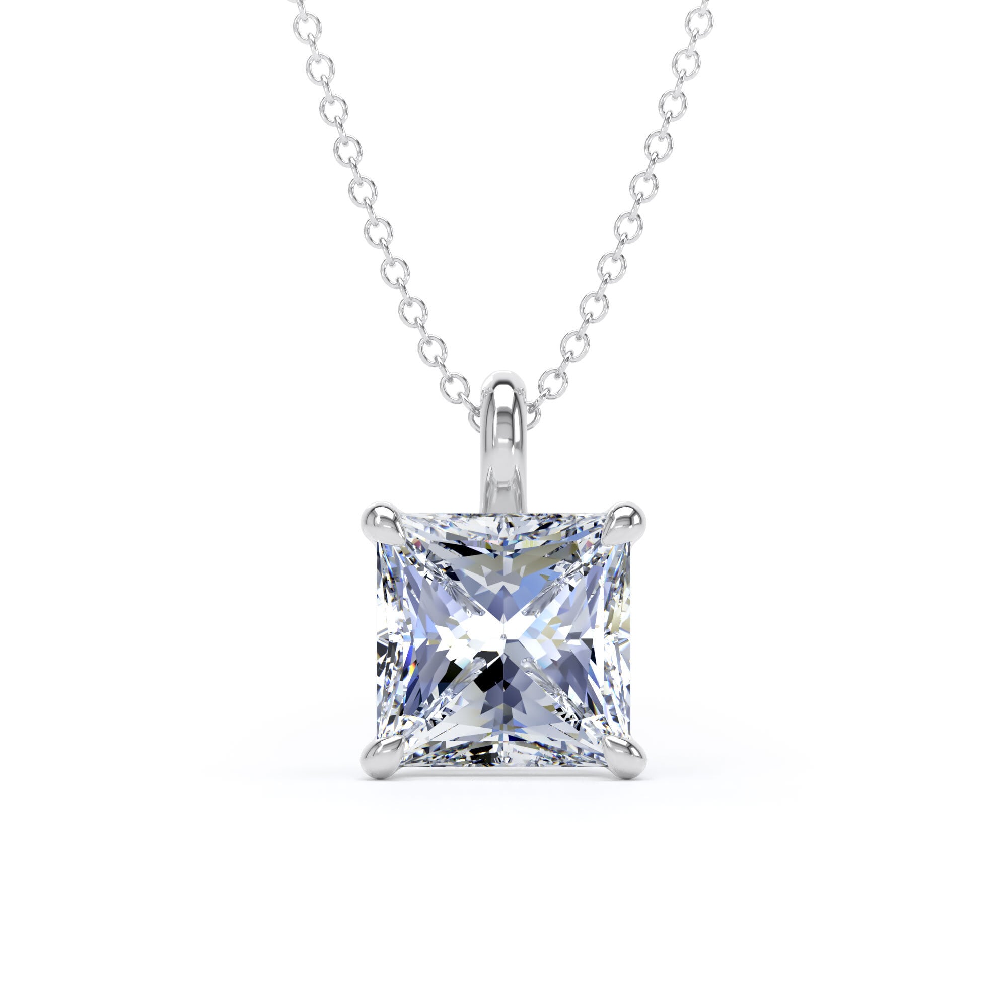 9ct White Gold 3.00cttw Princess Cut Lab Grown Diamond Pendant
