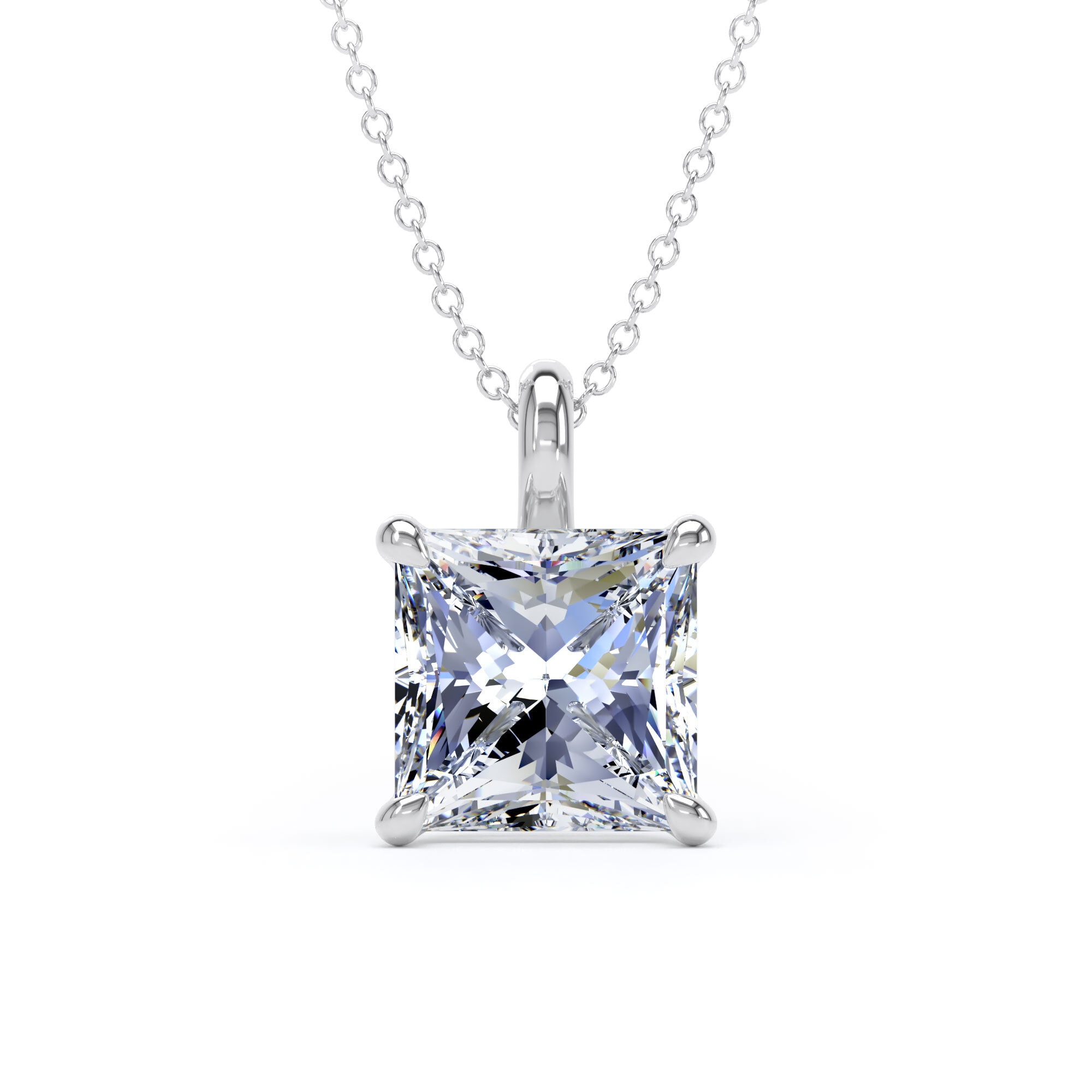 9ct White Gold 4.00cttw Princess Cut Lab Grown Diamond Pendant
