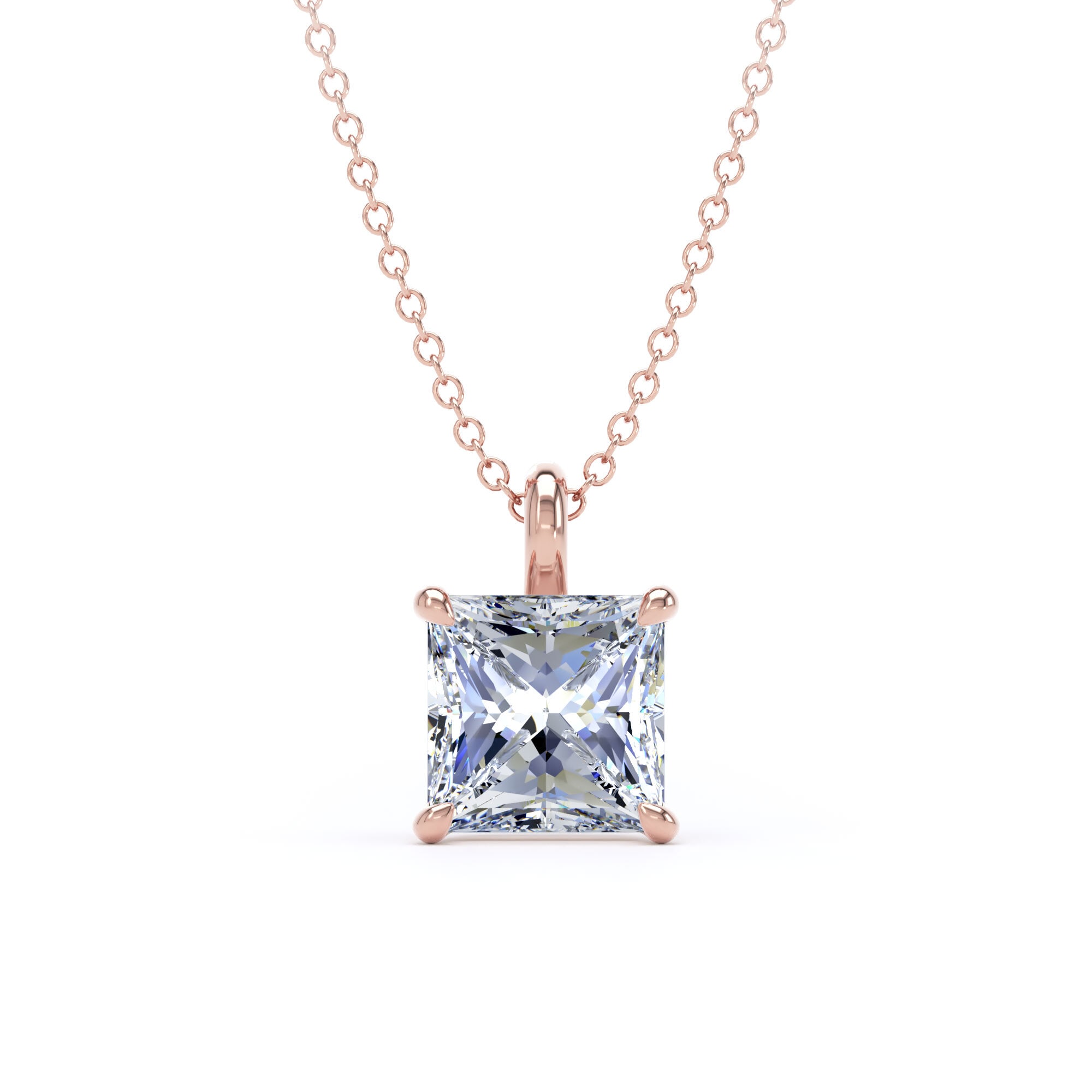9ct Rose Gold 2.00cttw Princess Cut Lab Grown Diamond Pendant
