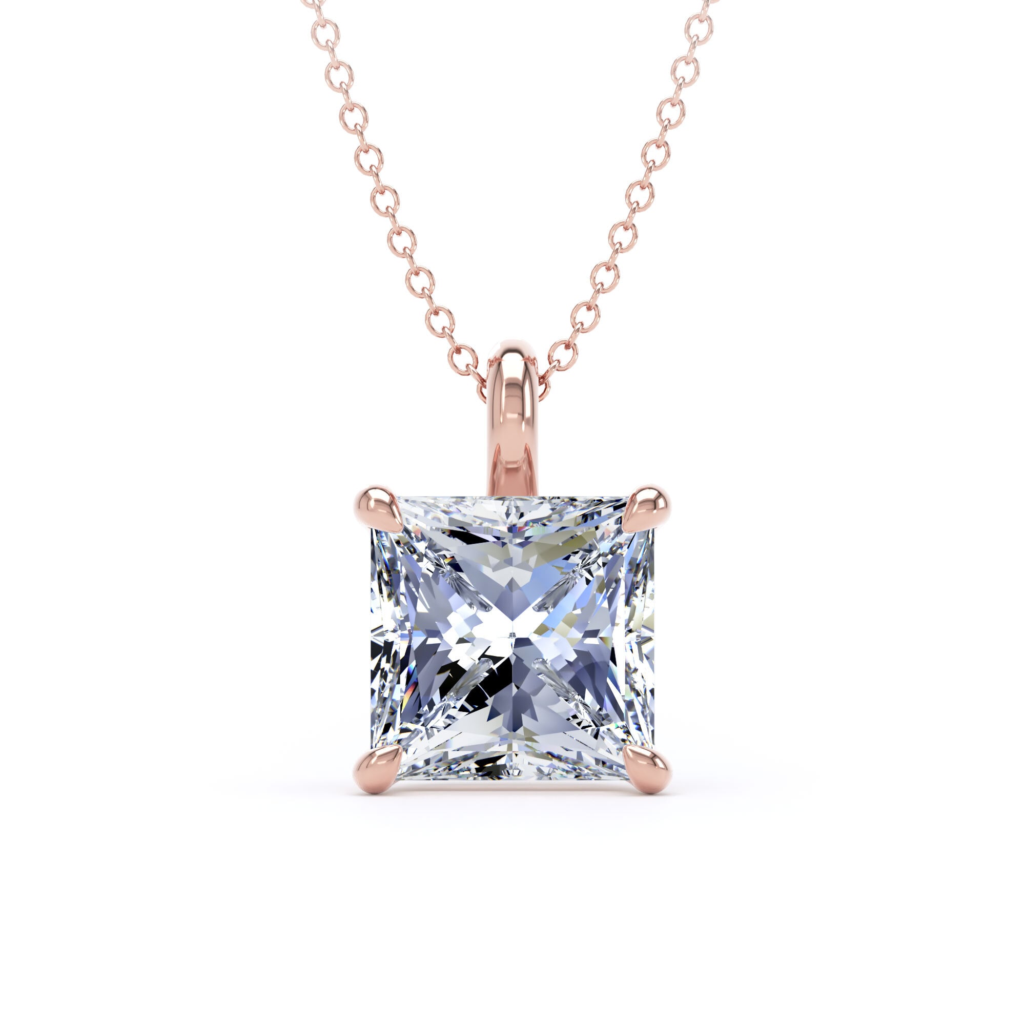 9ct Rose Gold 4.00cttw Princess Cut Lab Grown Diamond Pendant