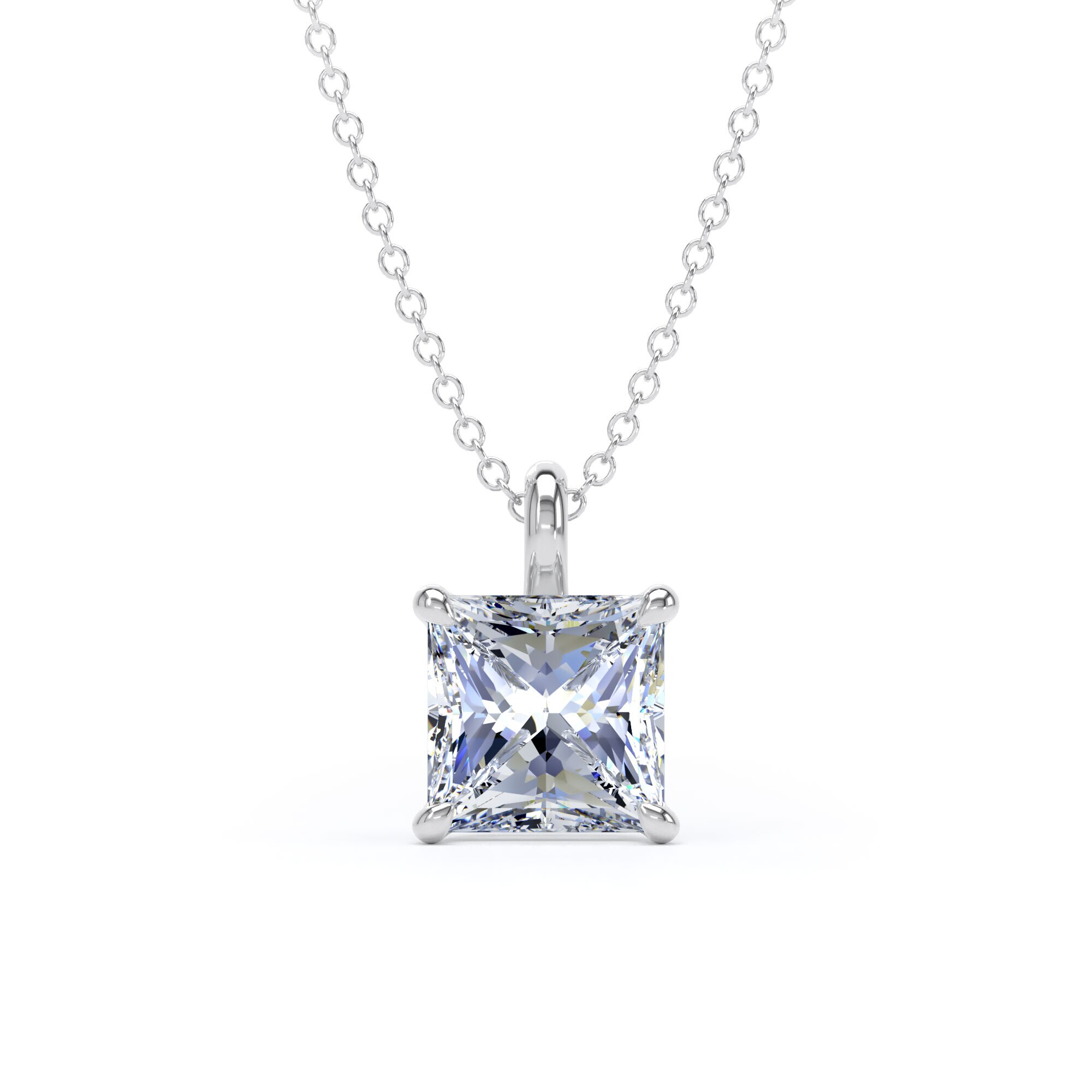 18ct White Gold 2.00cttw Princess Cut Lab Grown Diamond Pendant