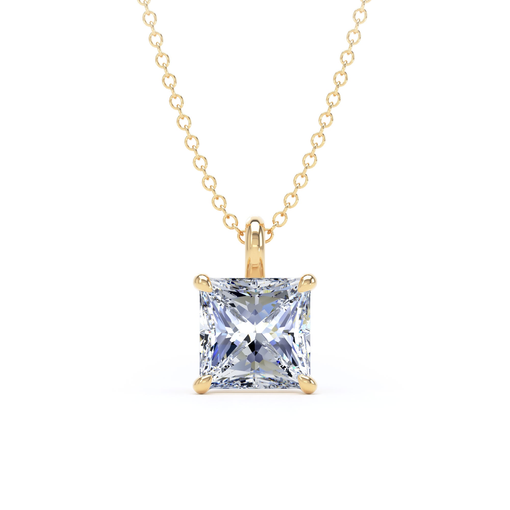 18ct Yellow Gold 2.00cttw Princess Cut Lab Grown Diamond Pendant