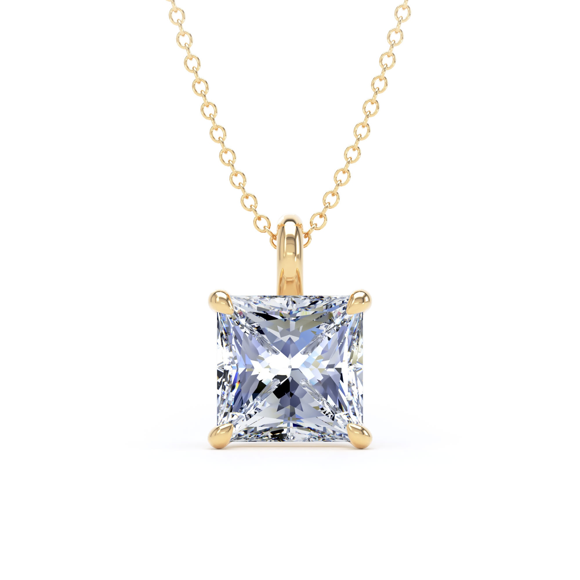 18ct Yellow Gold 3.00cttw Princess Cut Lab Grown Diamond Pendant