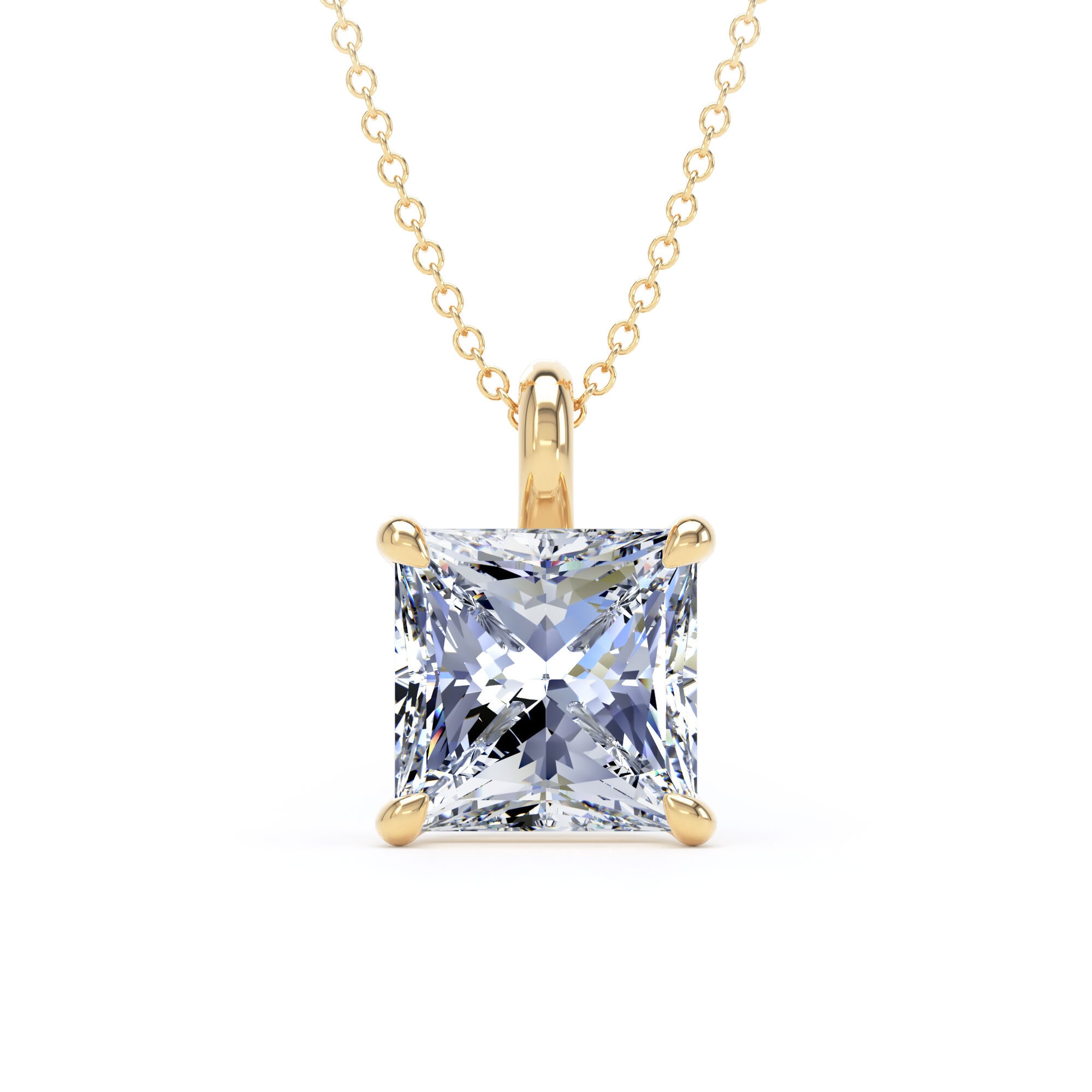 18ct Yellow Gold 4.00cttw Princess Cut Lab Grown Diamond Pendant