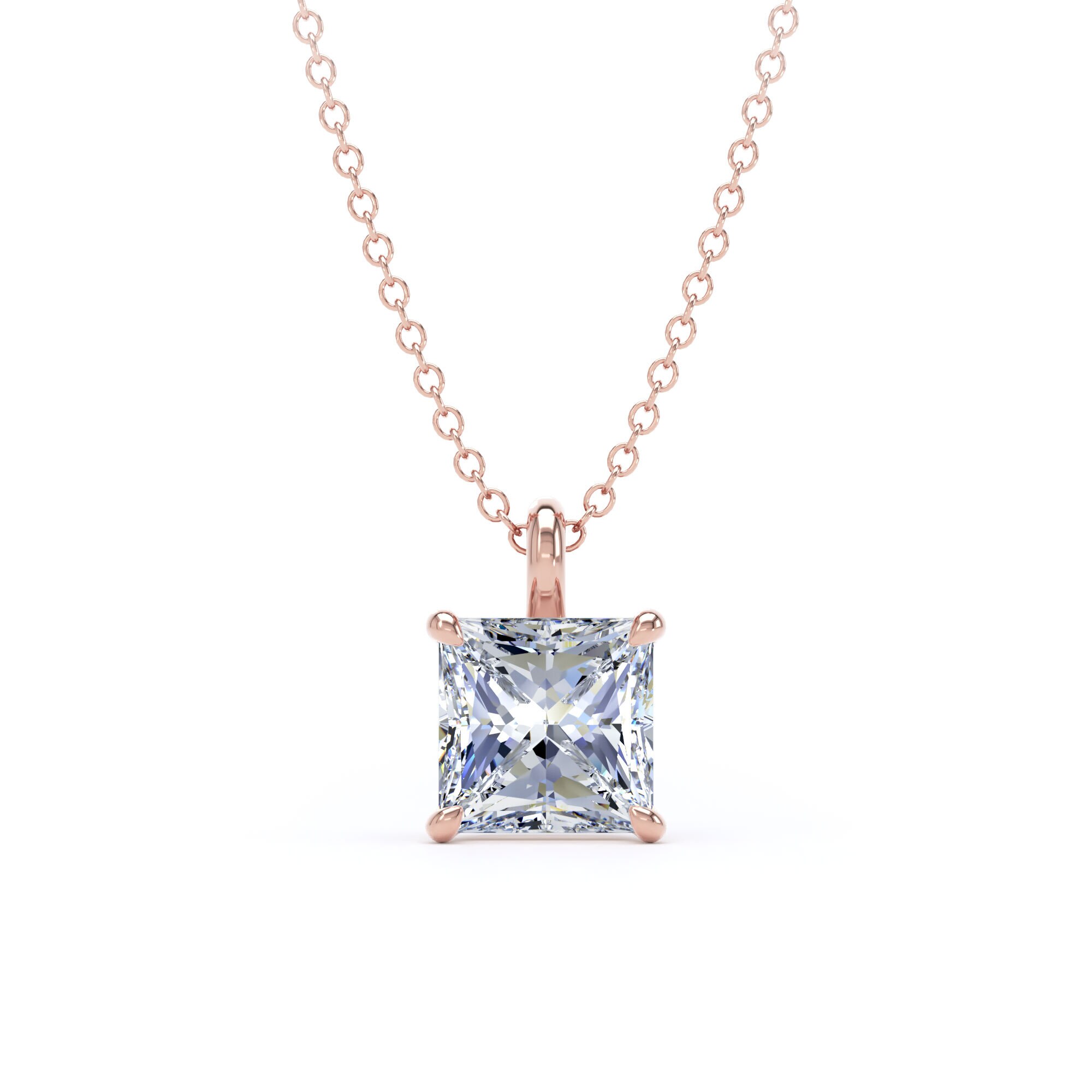 18ct Rose Gold 1.50cttw Princess Cut Lab Grown Diamond Pendant