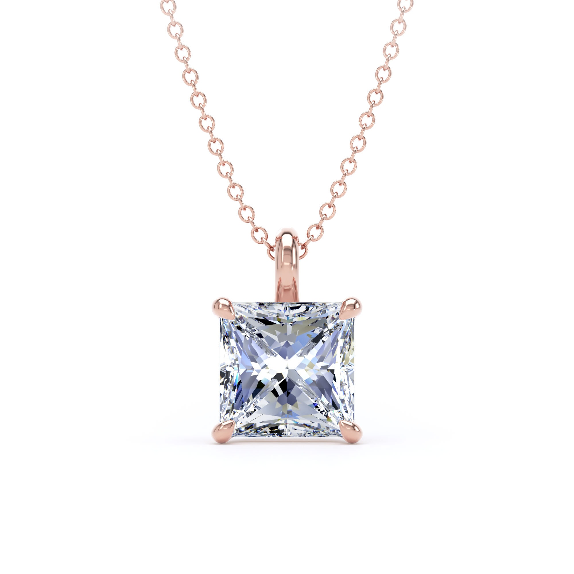 18ct Rose Gold 2.50cttw Princess Cut Lab Grown Diamond Pendant