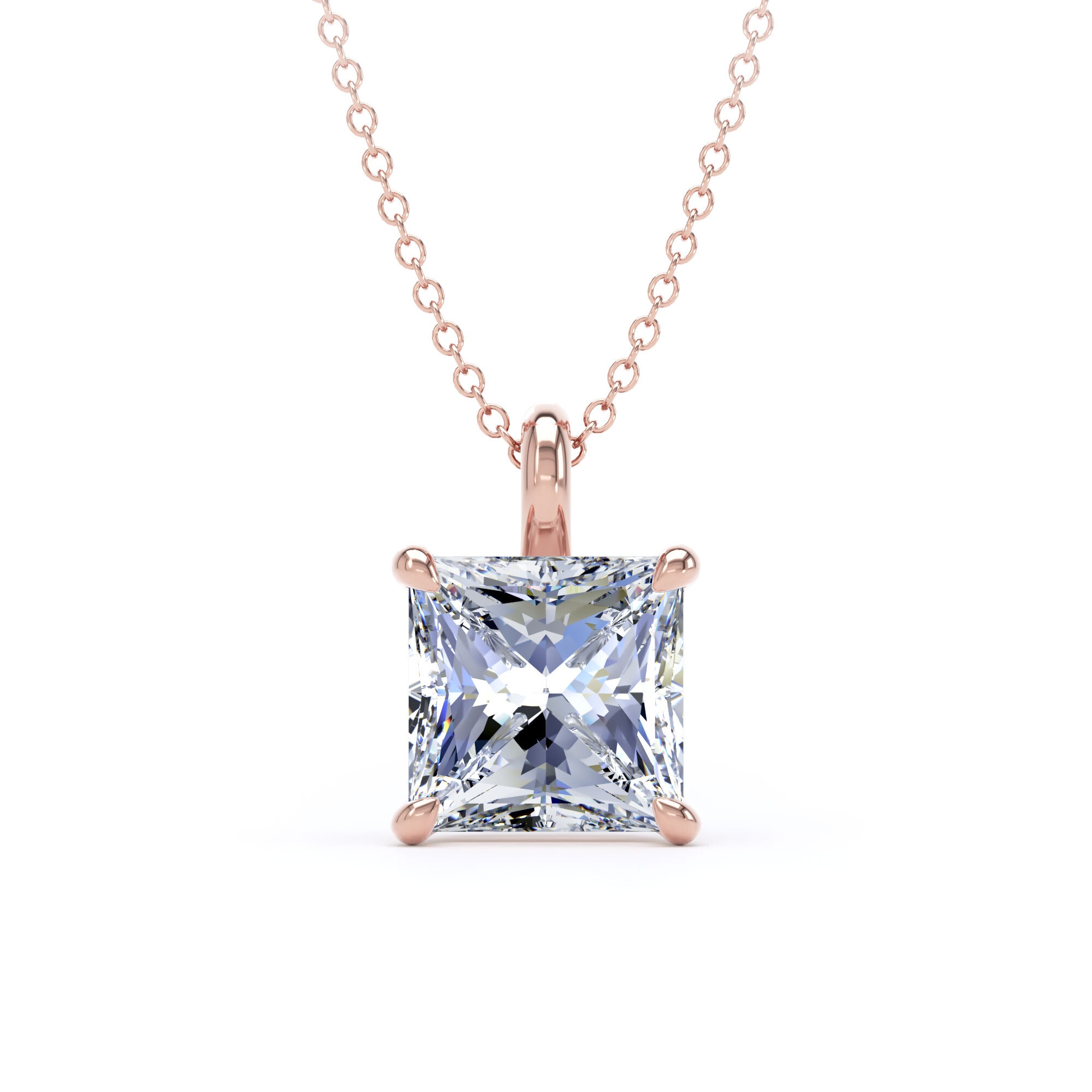 18ct Rose Gold 3.00cttw Princess Cut Lab Grown Diamond Pendant