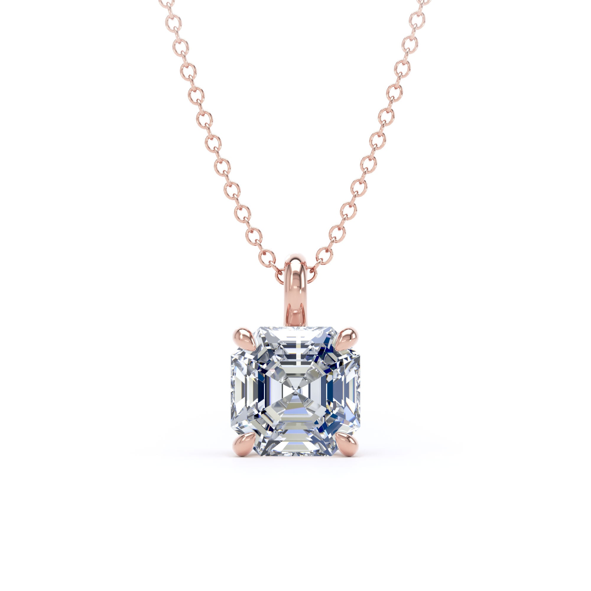 9ct Rose Gold 2.00cttw Asscher Cut Lab Grown Diamond Pendant