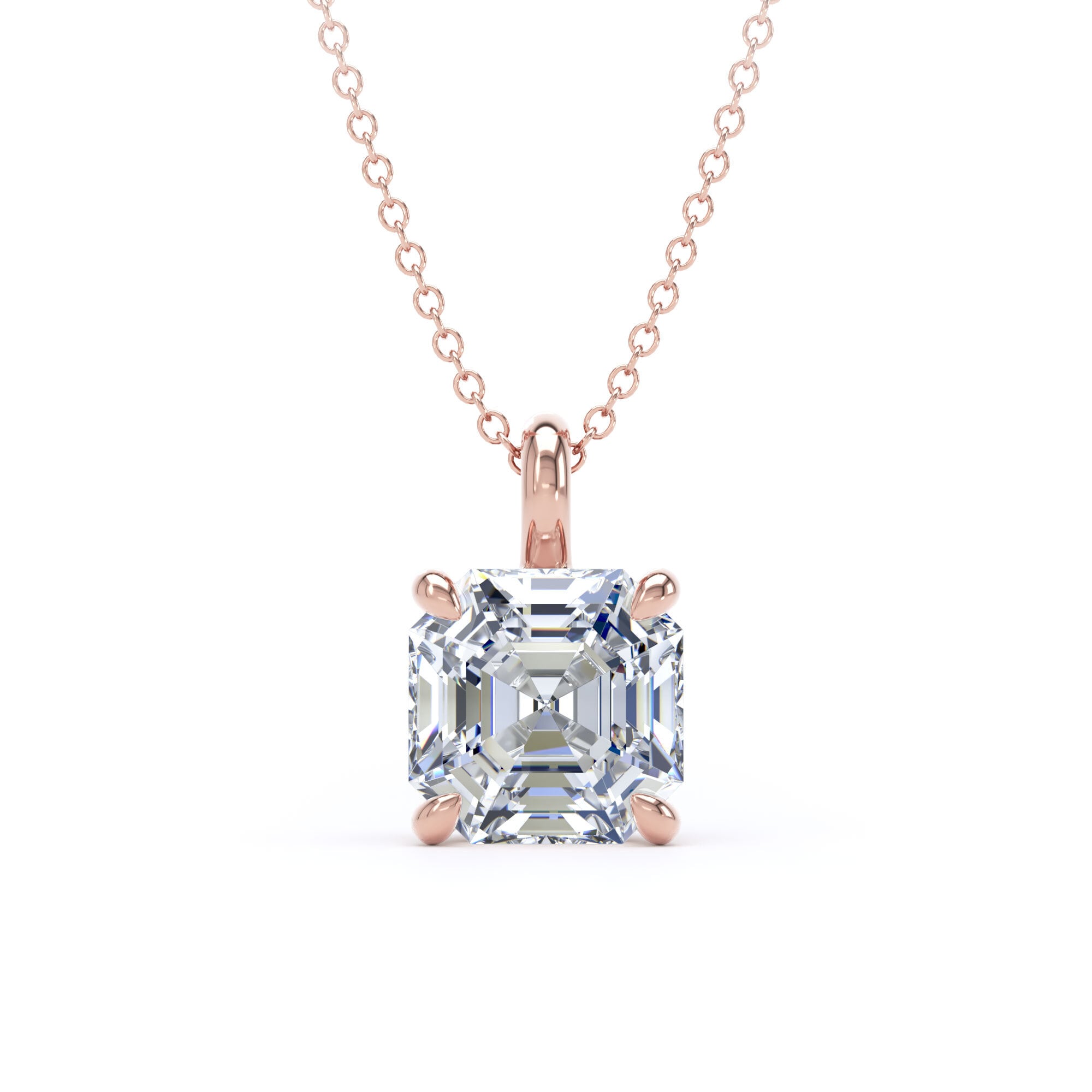 9ct Rose Gold 3.00cttw Asscher Cut Lab Grown Diamond Pendant