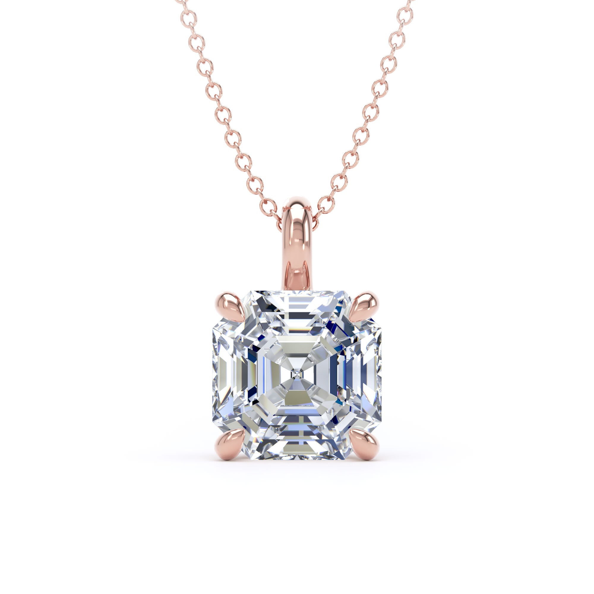 18ct Rose Gold 4.00cttw Asscher Cut Lab Grown Diamond Pendant