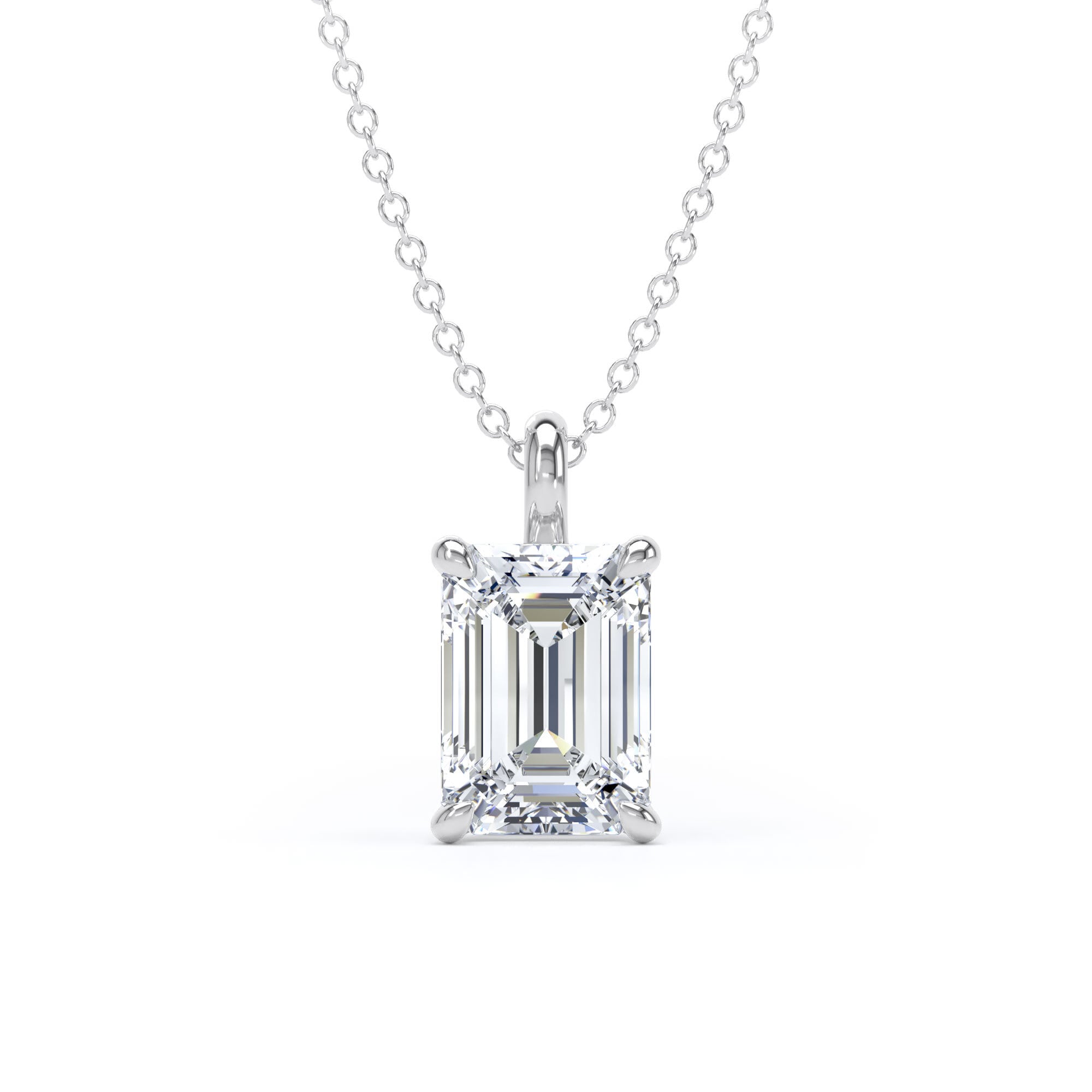 9ct White Gold 2.00cttw Emerald Cut Lab Grown Diamond Pendant
