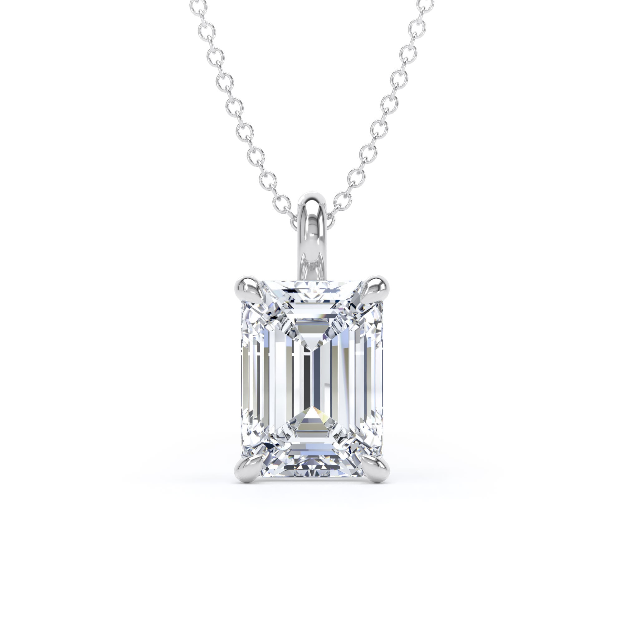 9ct White Gold 3.00cttw Emerald Cut Lab Grown Diamond Pendant