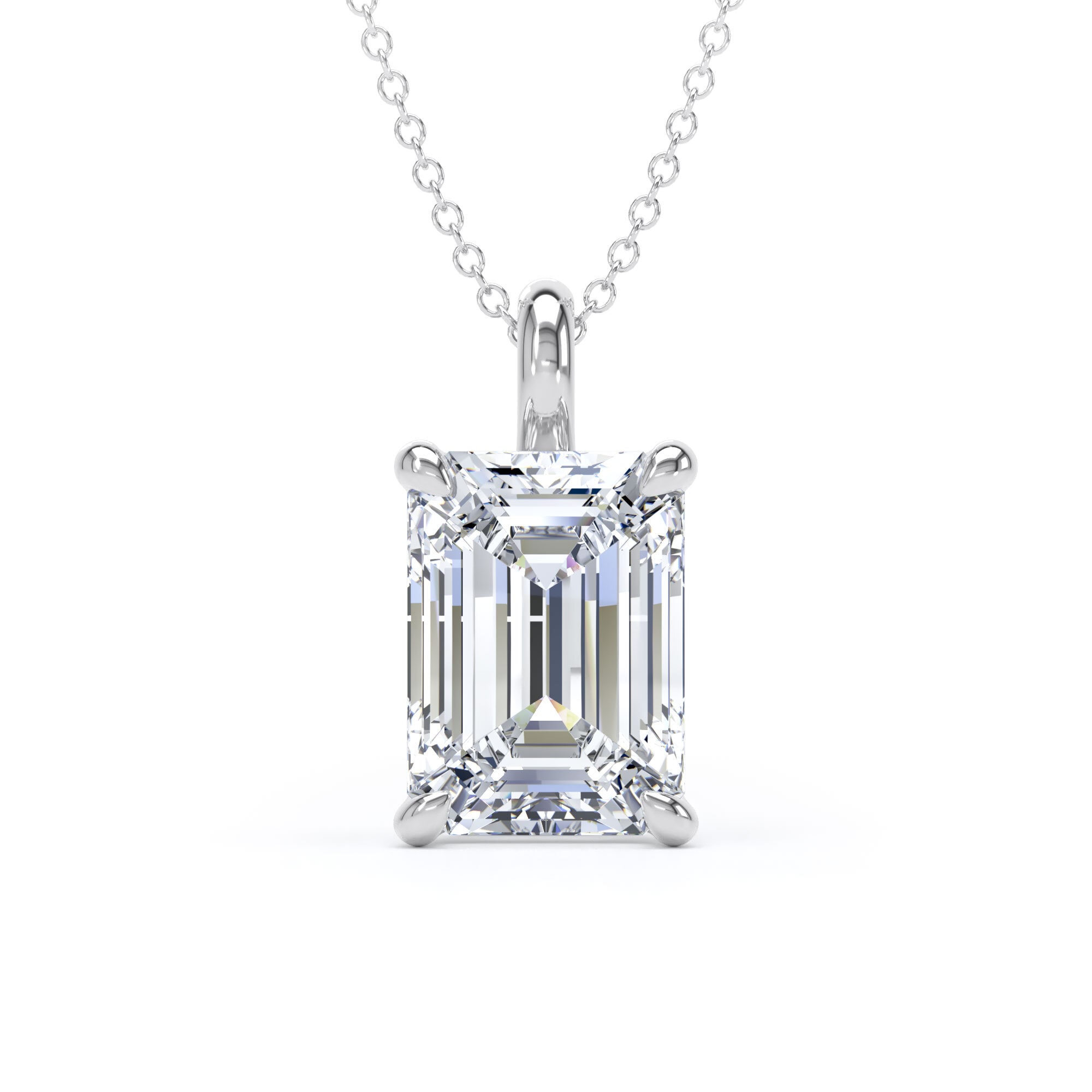 9ct White Gold 4.00cttw Emerald Cut Lab Grown Diamond Pendant
