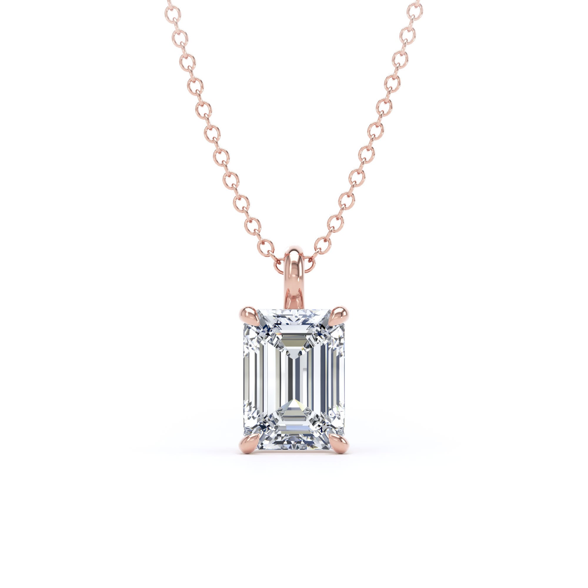 9ct Rose Gold 1.50cttw Emerald Cut Lab Grown Diamond Pendant