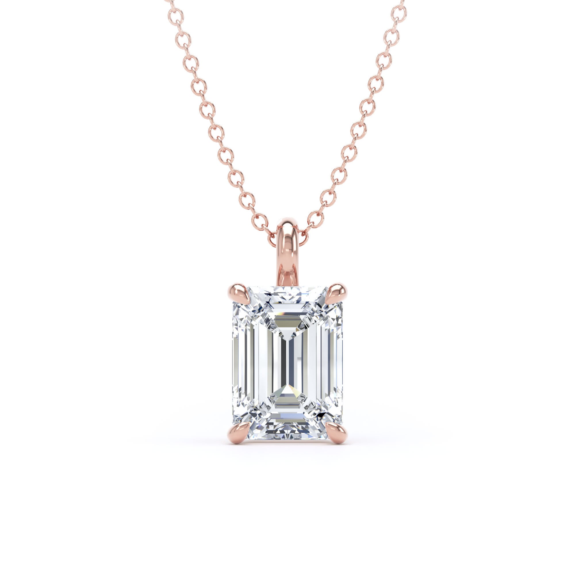 9ct Rose Gold 2.00cttw Emerald Cut Lab Grown Diamond Pendant