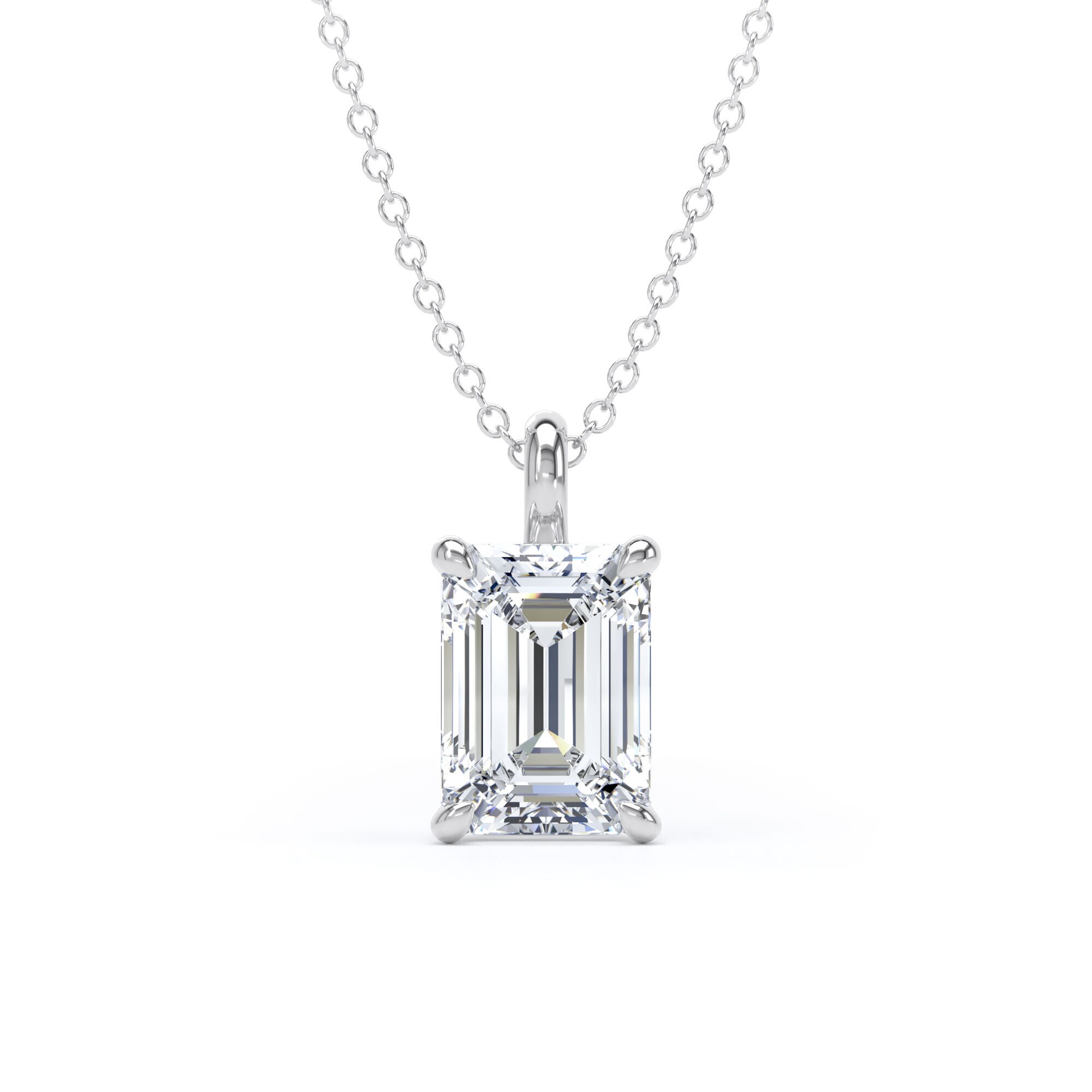 18ct White Gold 2.00cttw Emerald Cut Lab Grown Diamond Pendant