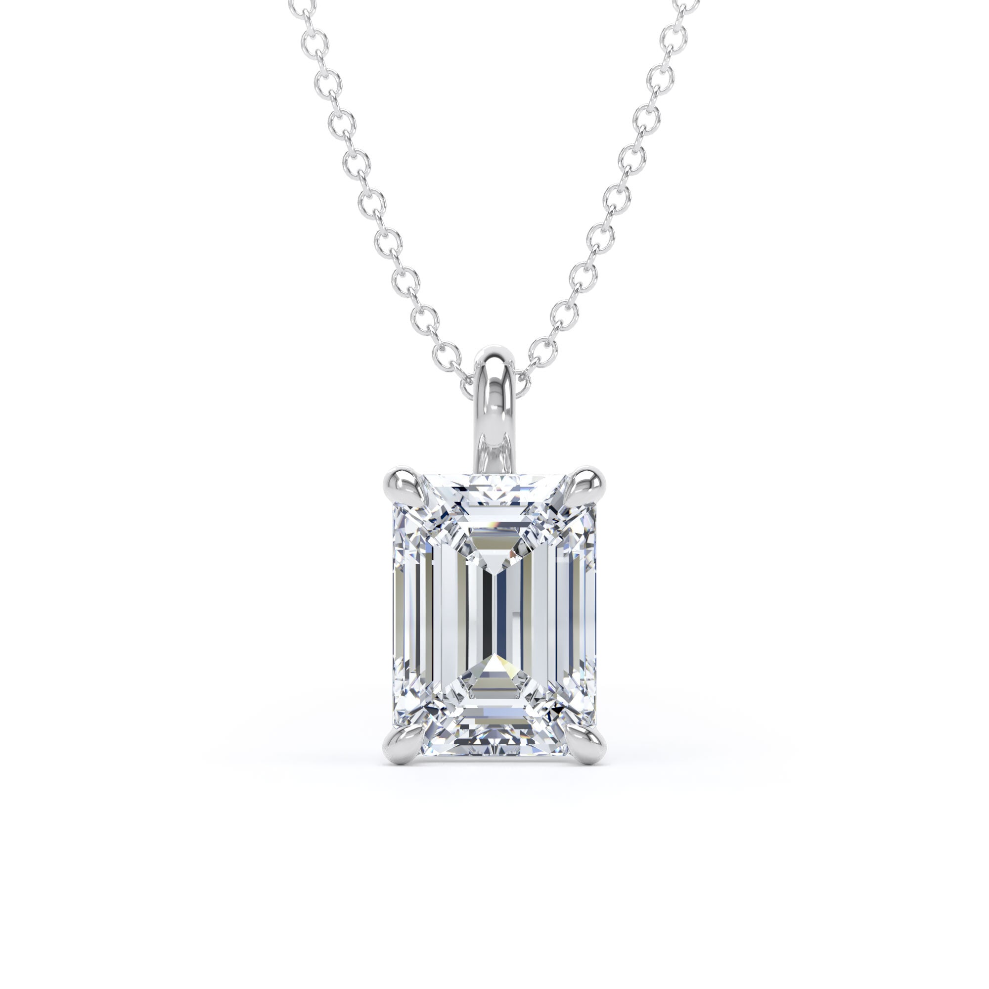 18ct White Gold 2.50cttw Emerald Cut Lab Grown Diamond Pendant