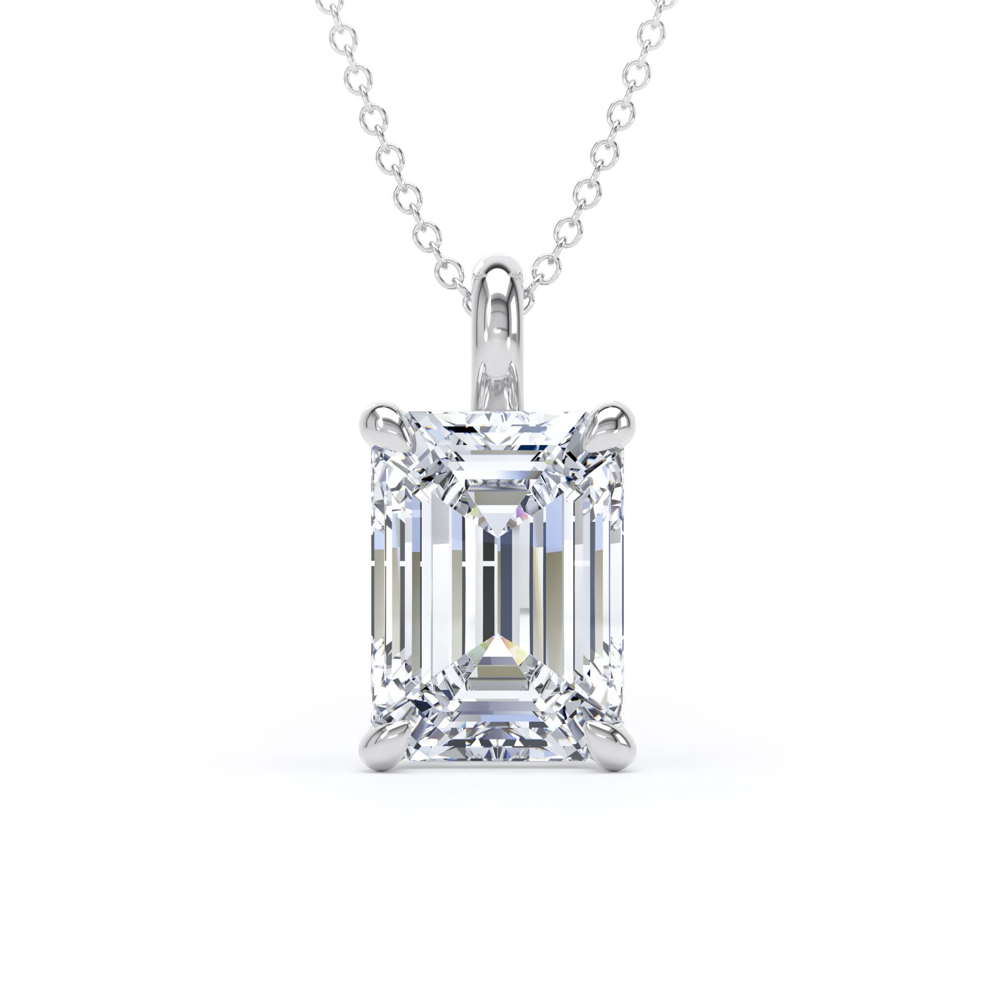 18ct White Gold 4.00cttw Emerald Cut Lab Grown Diamond Pendant
