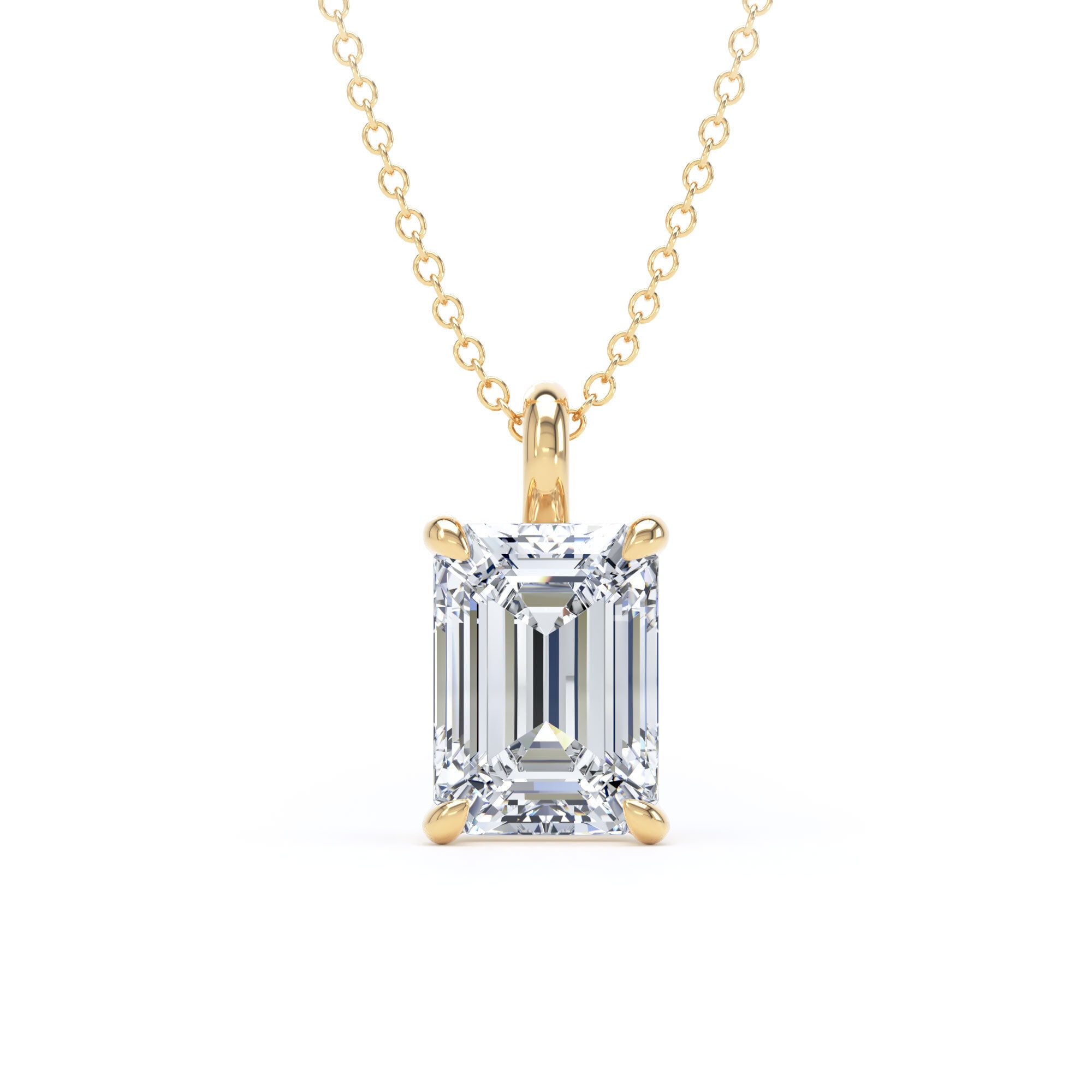 18ct Yellow Gold 2.50cttw Emerald Cut Lab Grown Diamond Pendant