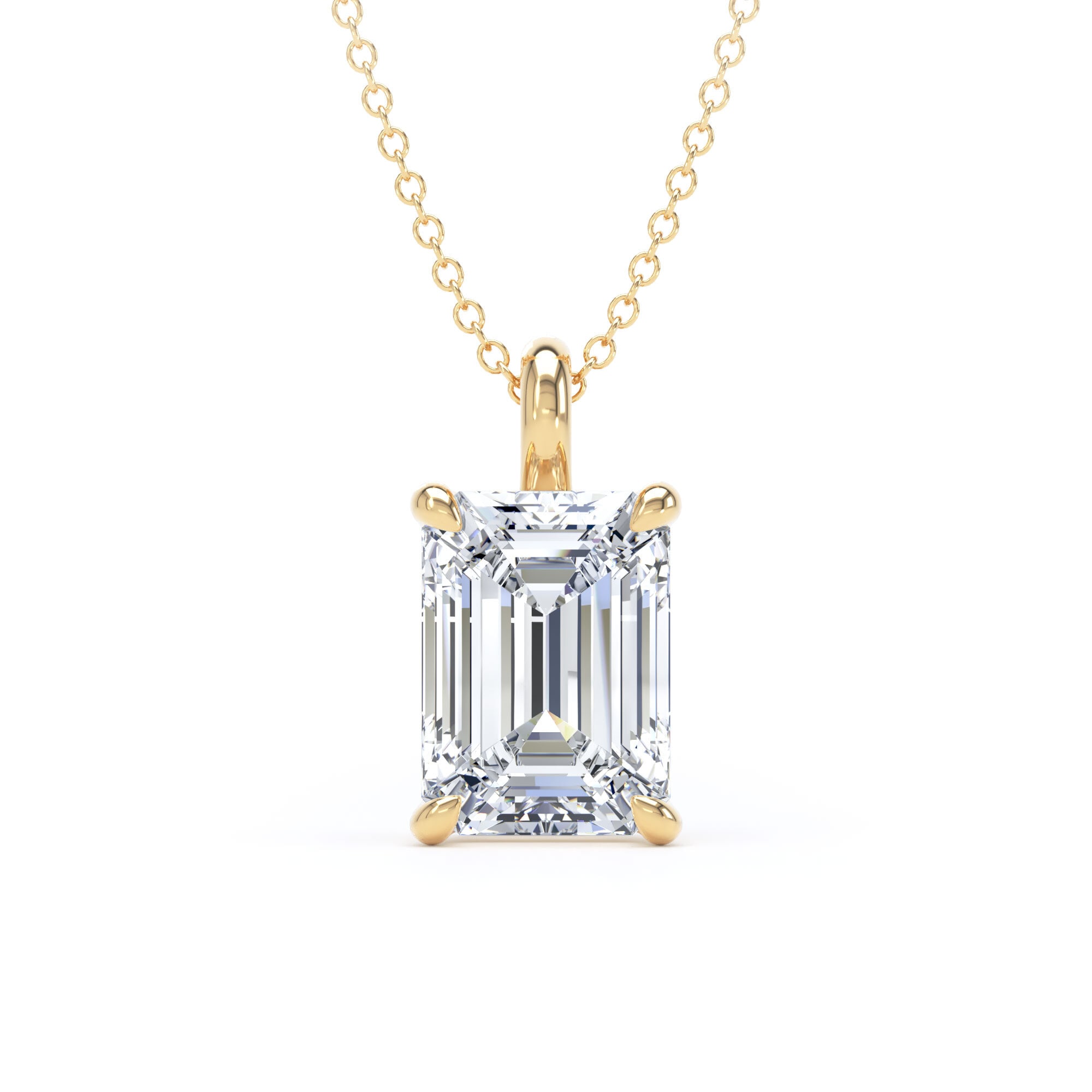 18ct Yellow Gold 3.00cttw Emerald Cut Lab Grown Diamond Pendant
