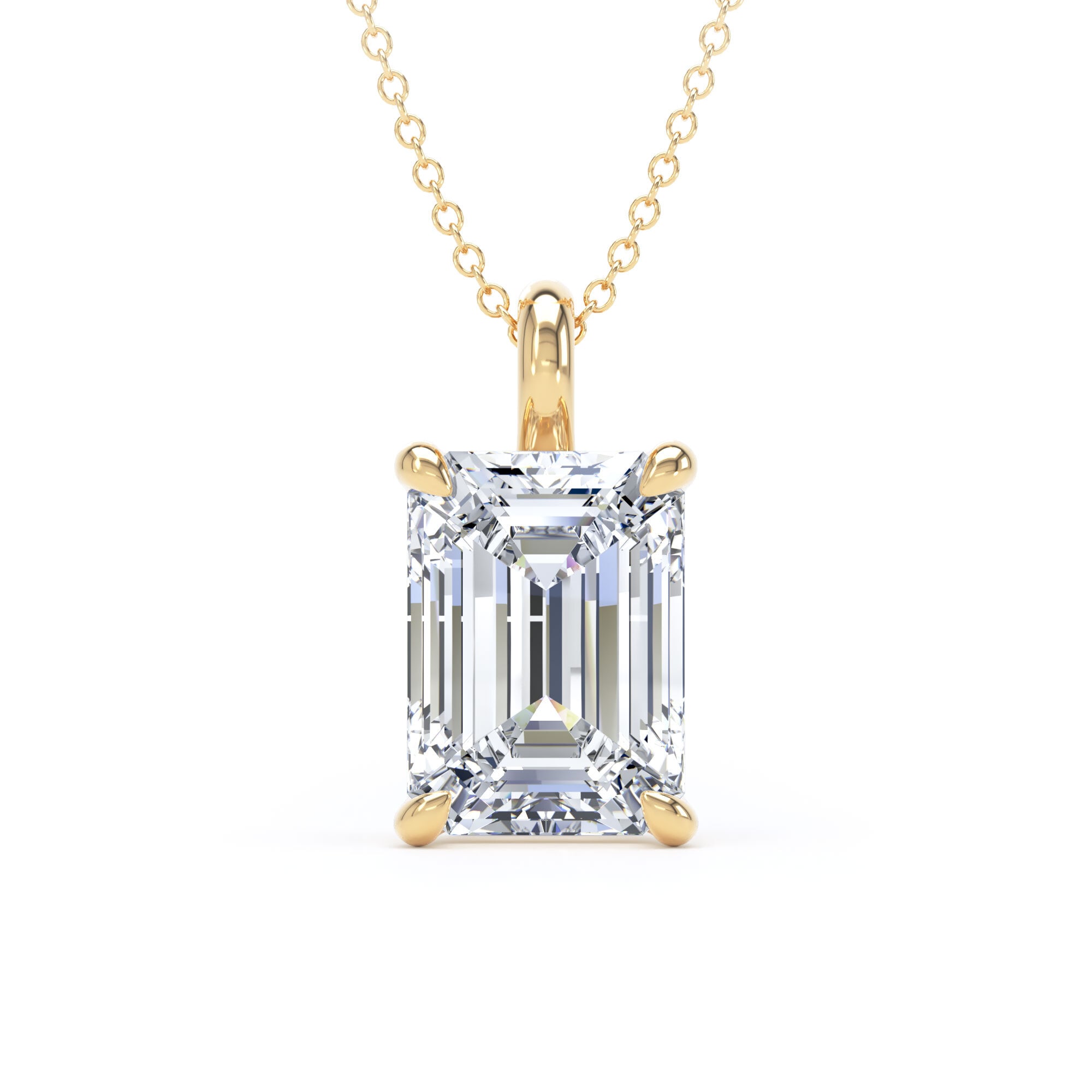 18ct Yellow Gold 4.00cttw Emerald Cut Lab Grown Diamond Pendant