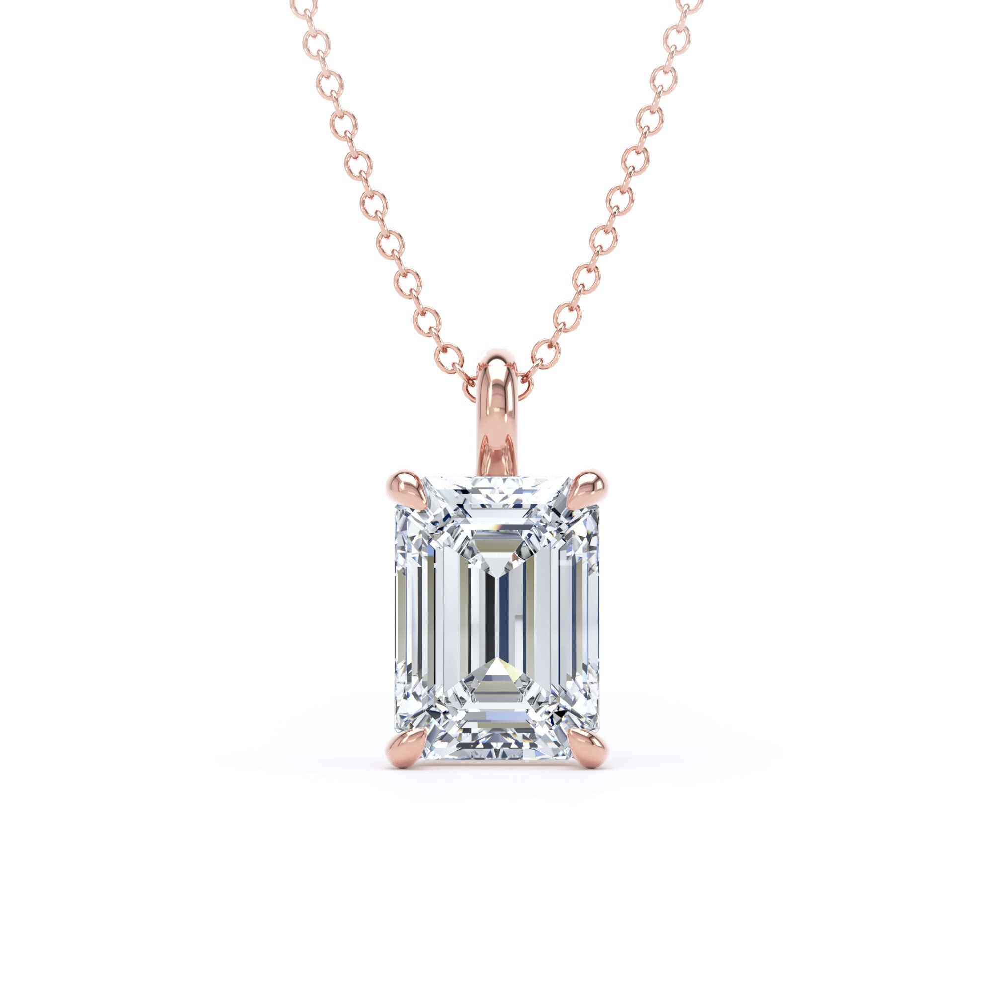 18ct Rose Gold 2.50cttw Emerald Cut Lab Grown Diamond Pendant