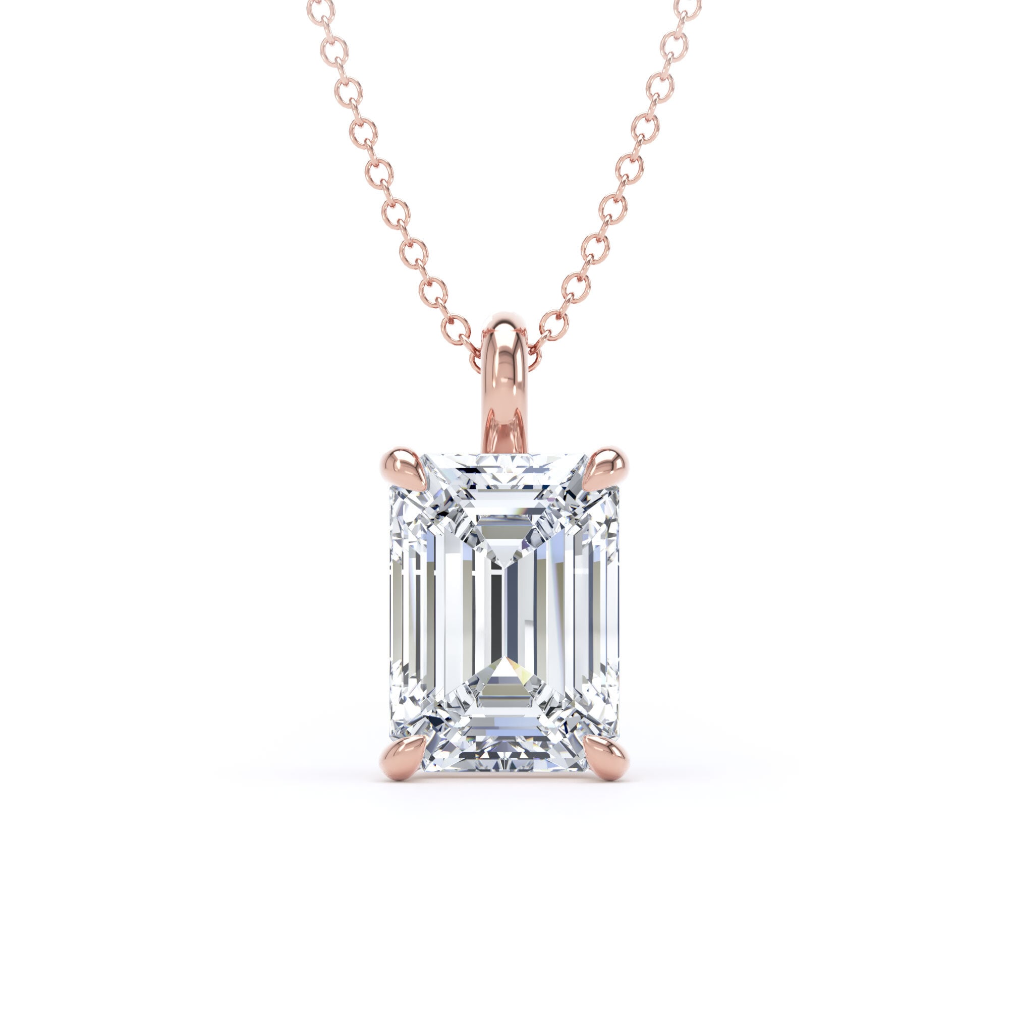 18ct Rose Gold 3.00cttw Emerald Cut Lab Grown Diamond Pendant