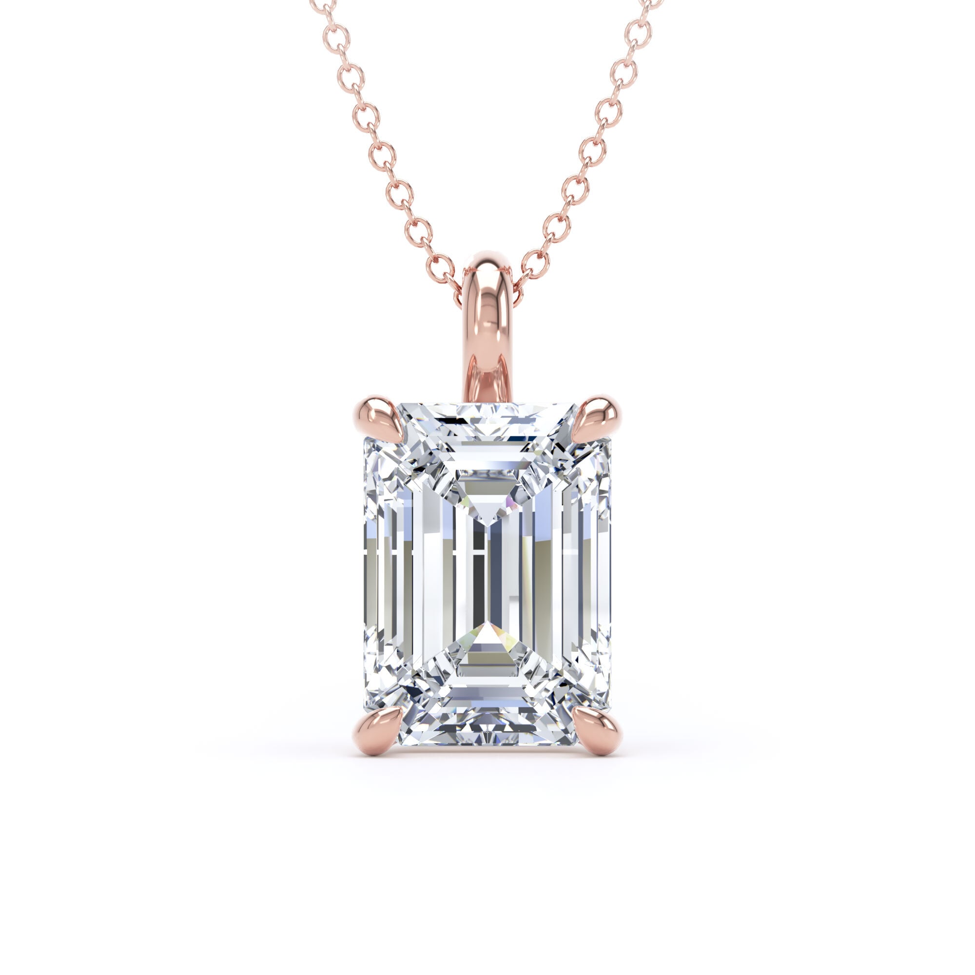 18ct Rose Gold 4.00cttw Emerald Cut Lab Grown Diamond Pendant