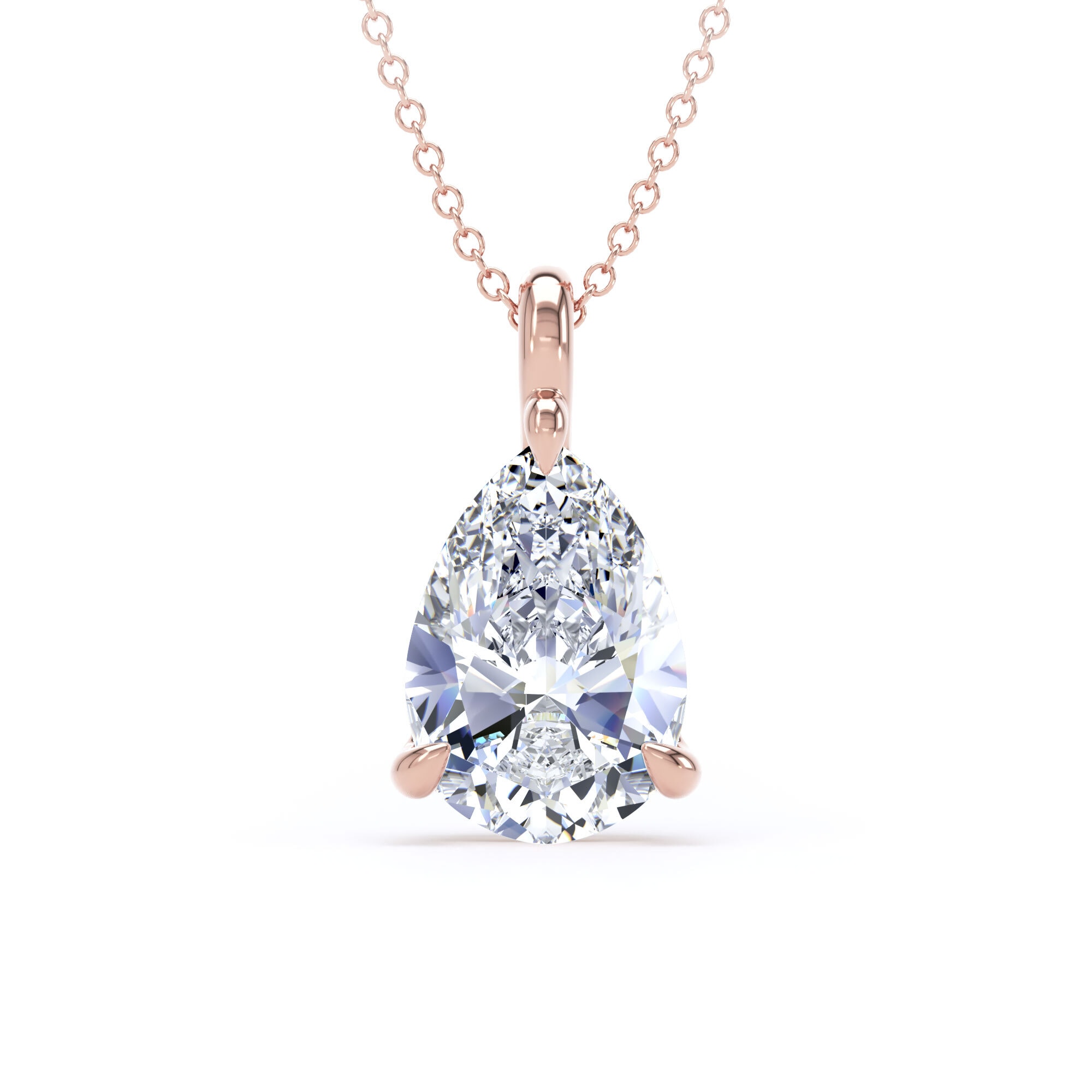 9ct Rose Gold 3.00cttw Pear Cut Lab Grown Diamond Pendant