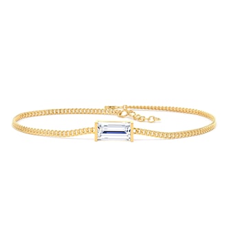 Goldsmiths 9ct Yellow Gold 0.75cttw Baguette Cut Lab Grown Diamond Curb Chain Bracelet