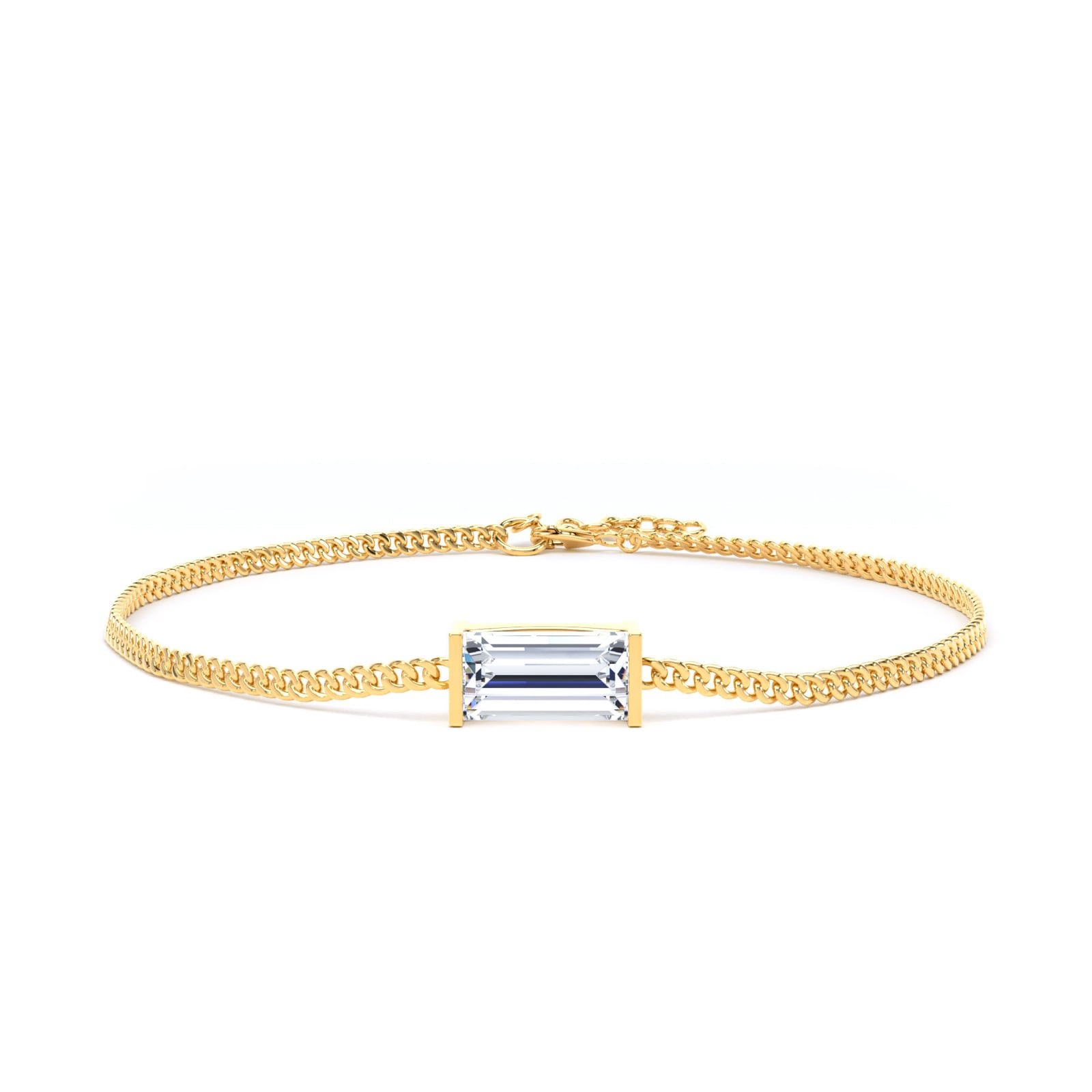 Goldsmiths 9ct Yellow Gold 0.75cttw Baguette Cut Lab Grown Diamond Curb Chain Bracelet Goldsmiths 9ct Yellow Gold 0.75cttw Baguette Cut Lab Grown Diamond Curb Chain Bracelet
