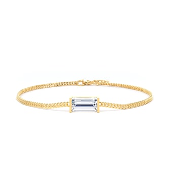 Goldsmiths 9ct Yellow Gold 0.75cttw Baguette Cut Lab Grown Diamond Curb Chain Bracelet