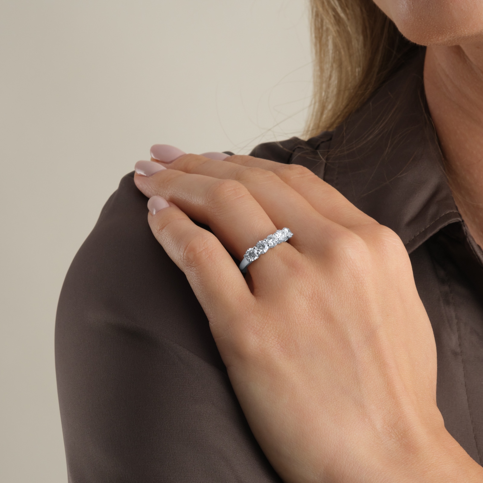 Goldsmiths Platinum 1.50cttw Brilliant Cut Lab Grown Diamond 5 Stone Eternity Ring