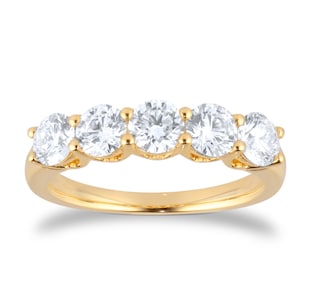 Goldsmiths 18ct Yellow Gold 1.50cttw Brilliant Cut Lab Grown Diamond 5 Stone Eternity Ring