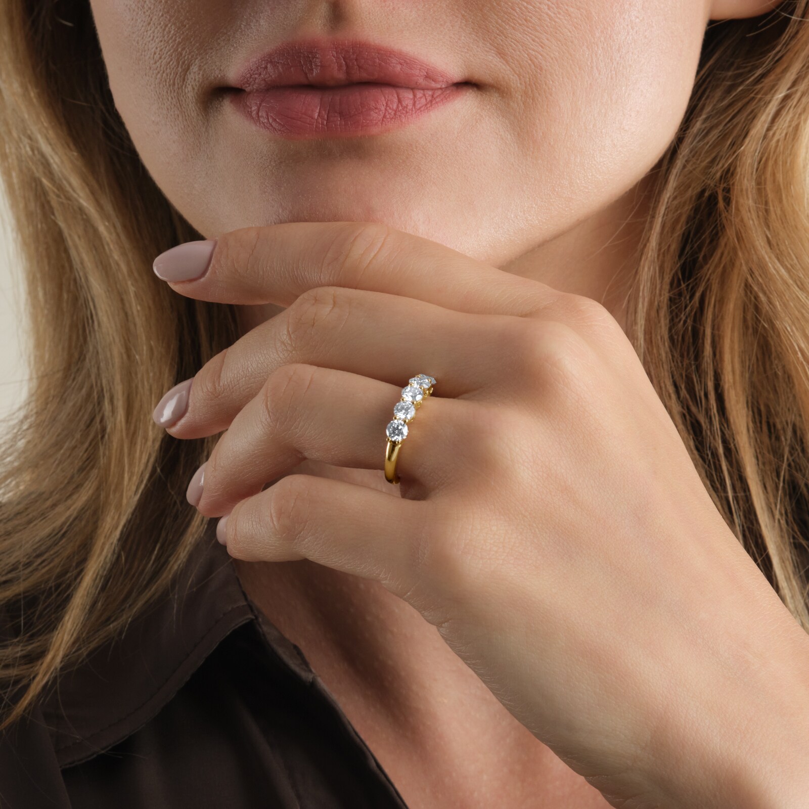 Goldsmiths 18ct Yellow Gold 1.50cttw Brilliant Cut Lab Grown Diamond 5 Stone Eternity Ring - Ring Size J